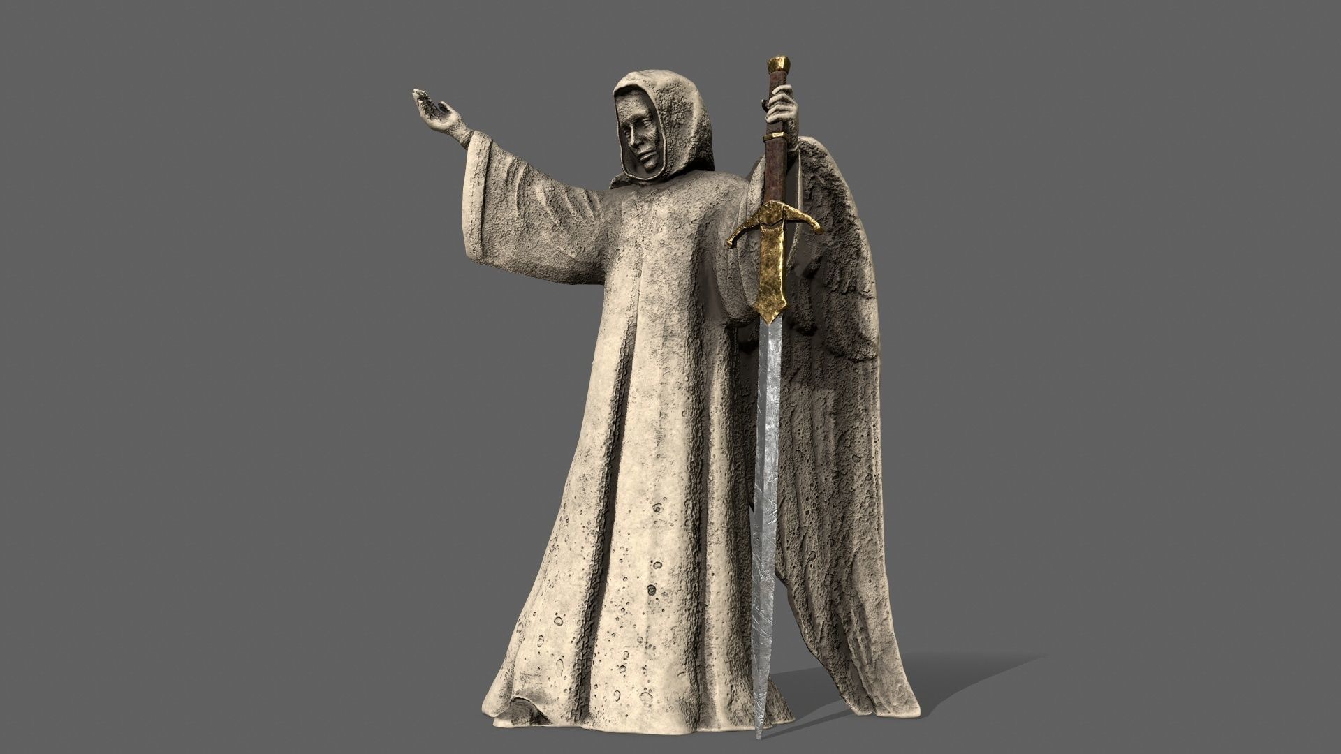 Angel statue of holding sword Low-poly 3D model_9