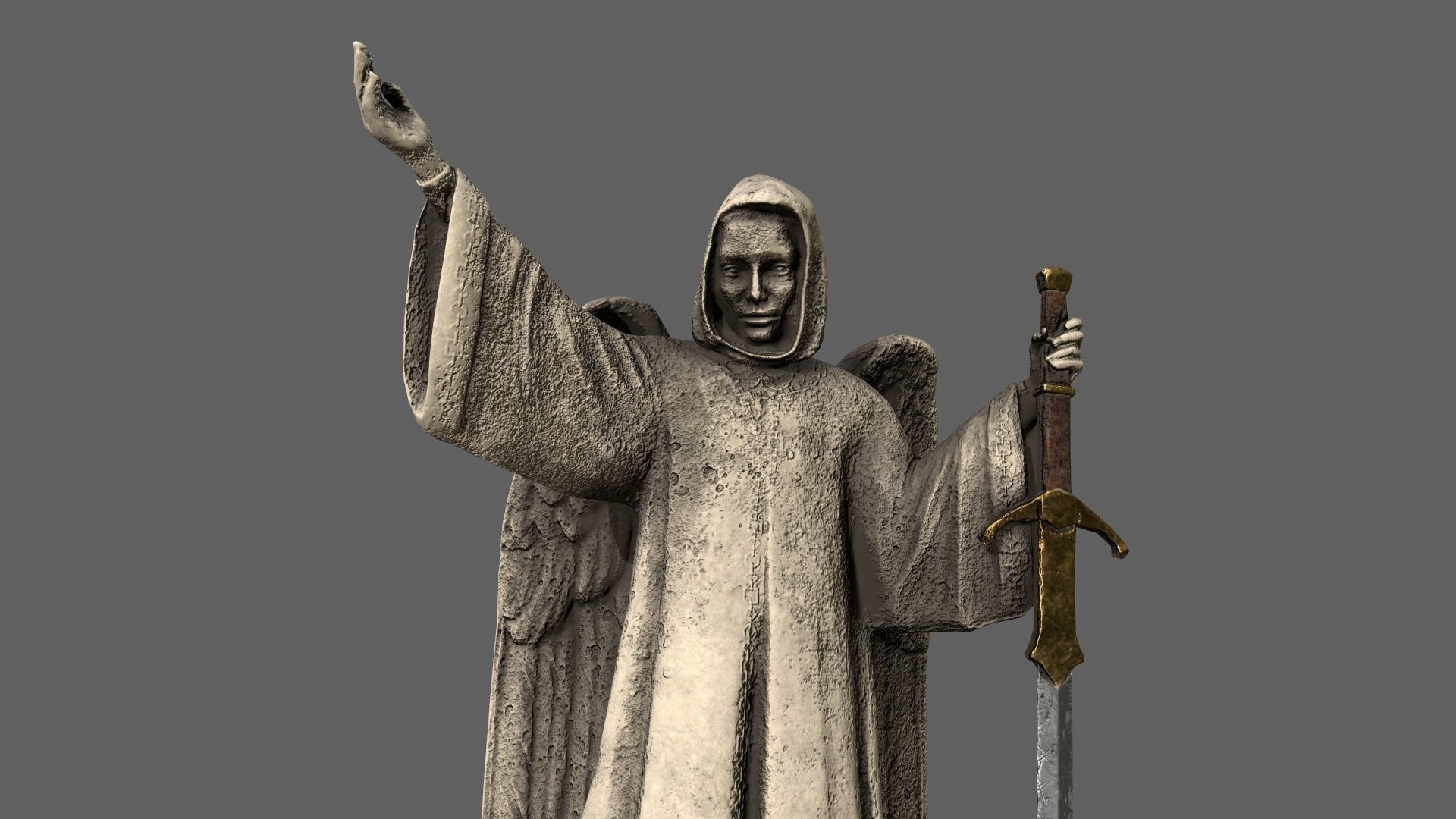 Angel statue of holding sword Low-poly 3D model_10