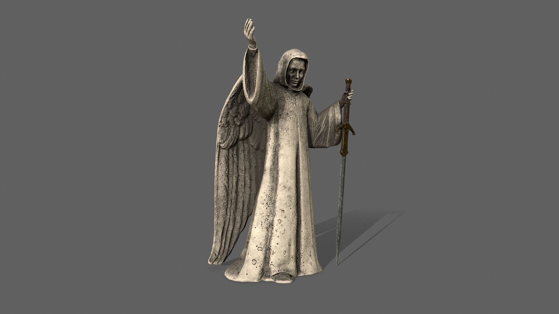 Angel statue of holding sword Low-poly 3D model_2