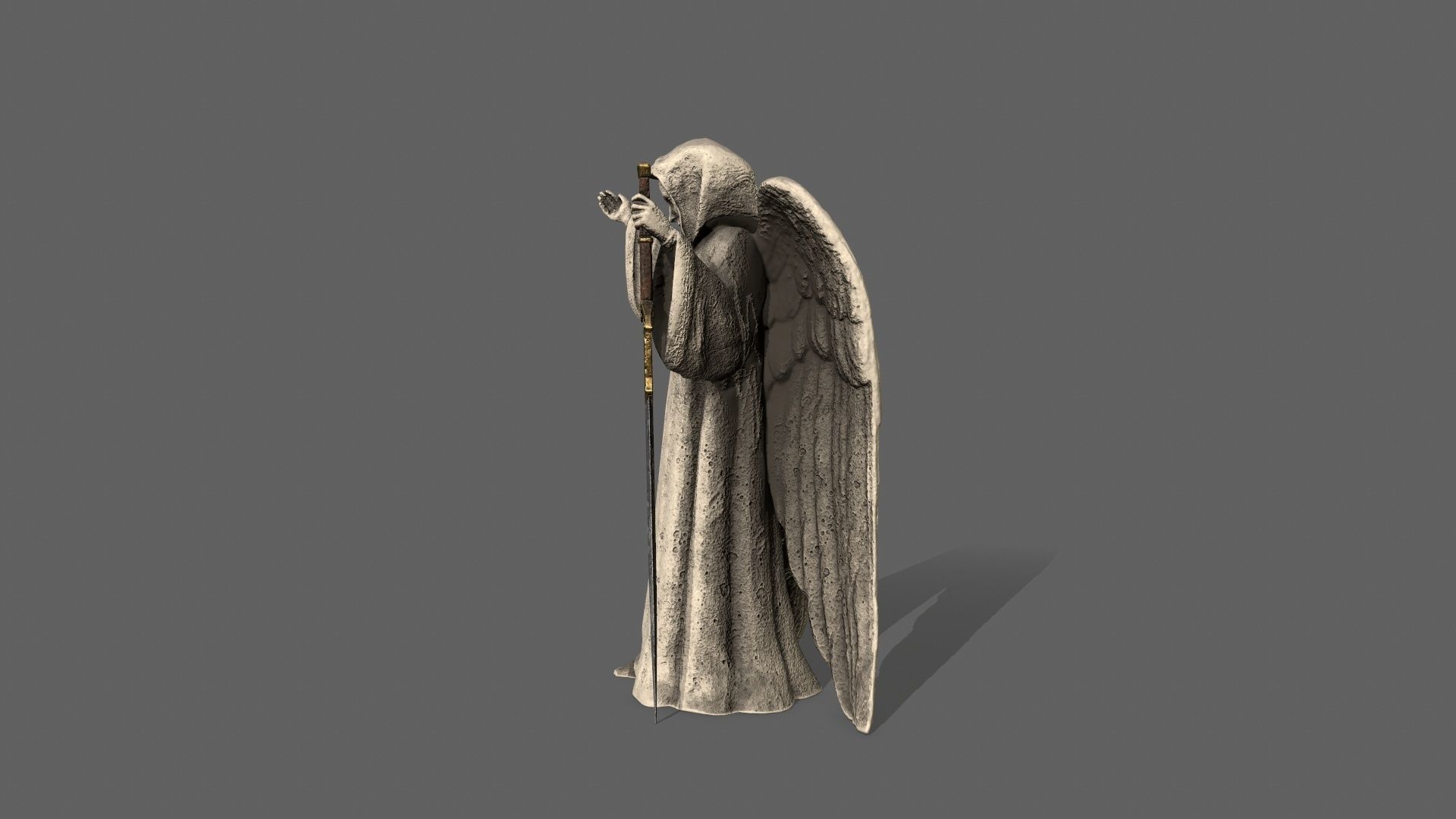 Angel statue of holding sword Low-poly 3D model_7