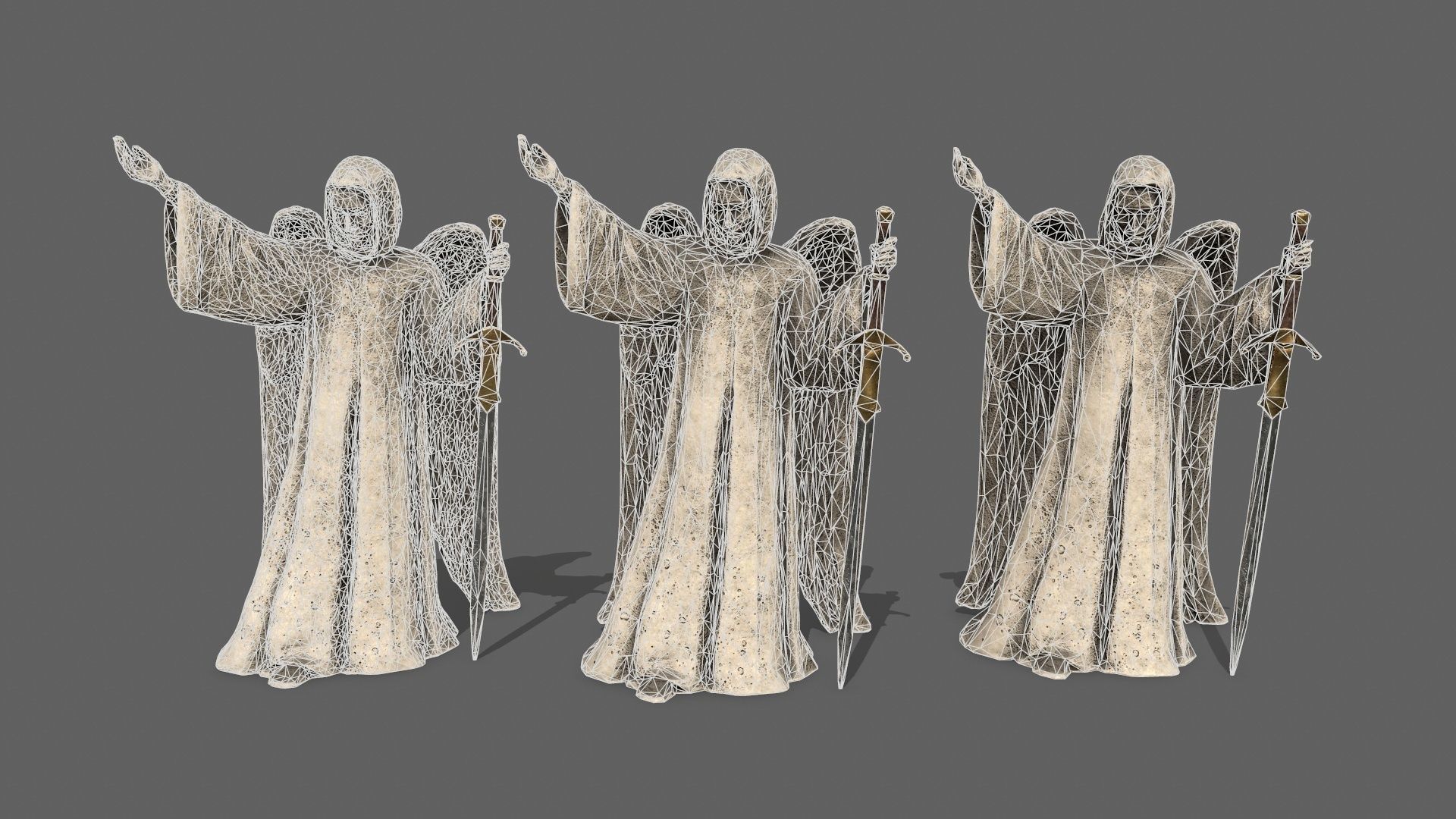Angel statue of holding sword Low-poly 3D model_12
