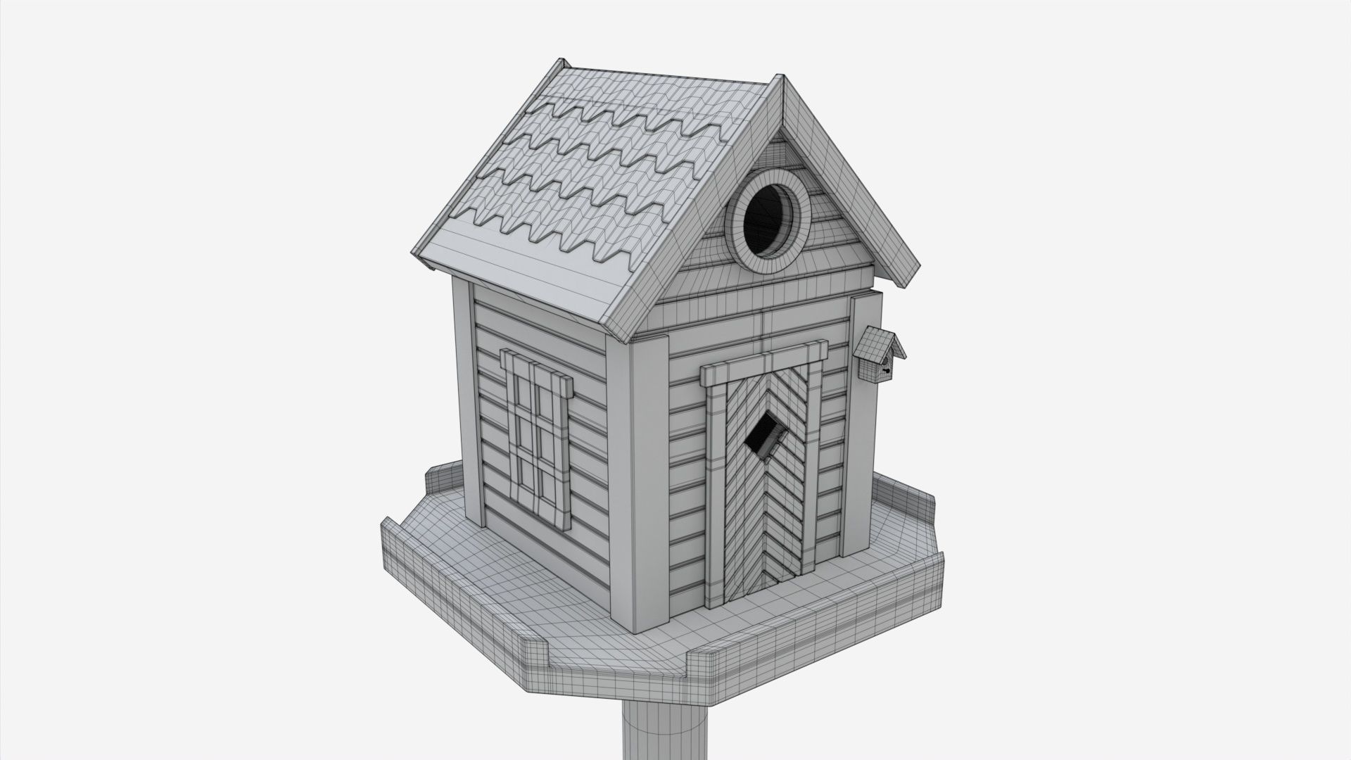 Outdoor Garden Birdhouse on Pillar 3D model_6