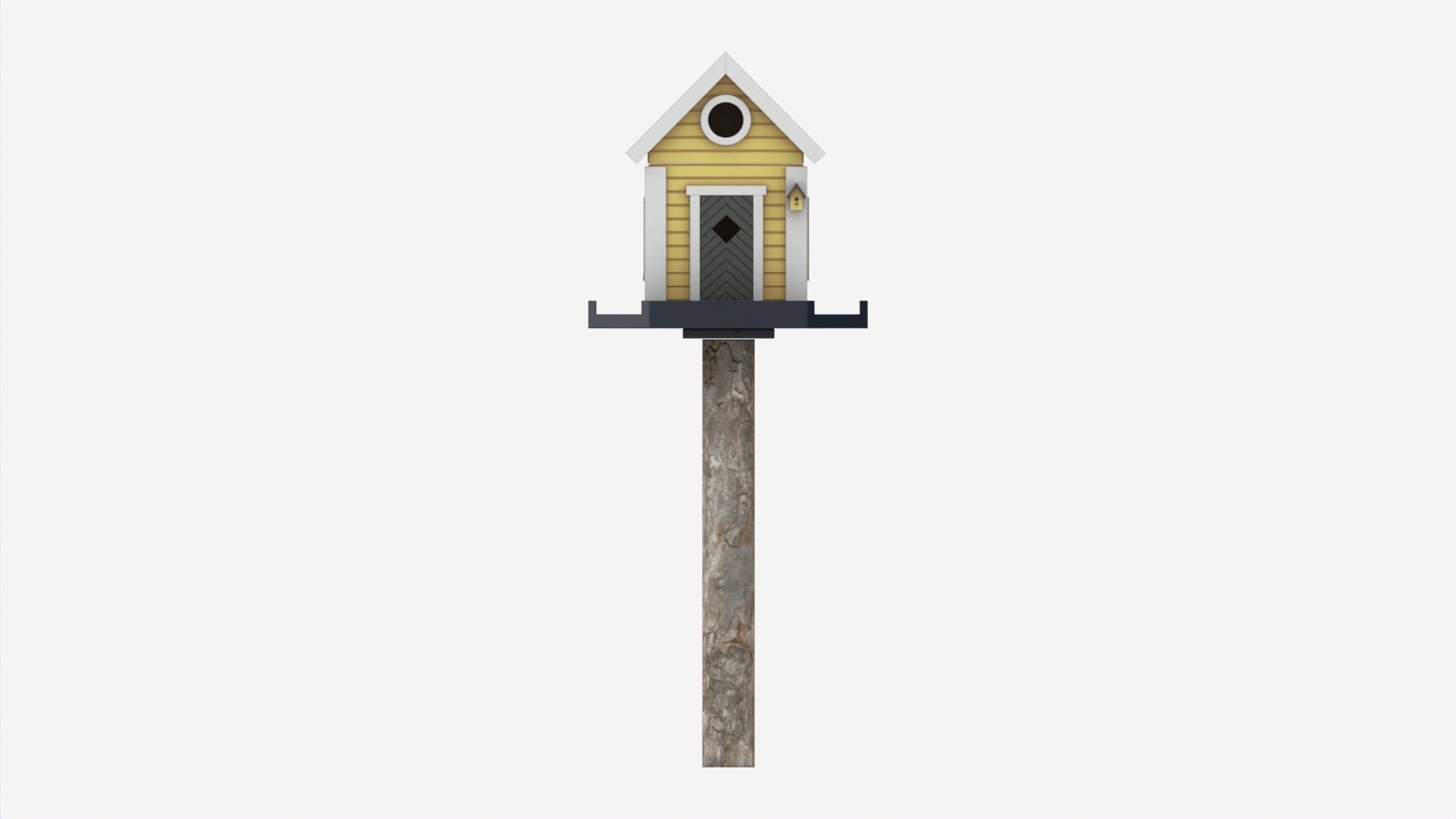 Outdoor Garden Birdhouse on Pillar 3D model_4