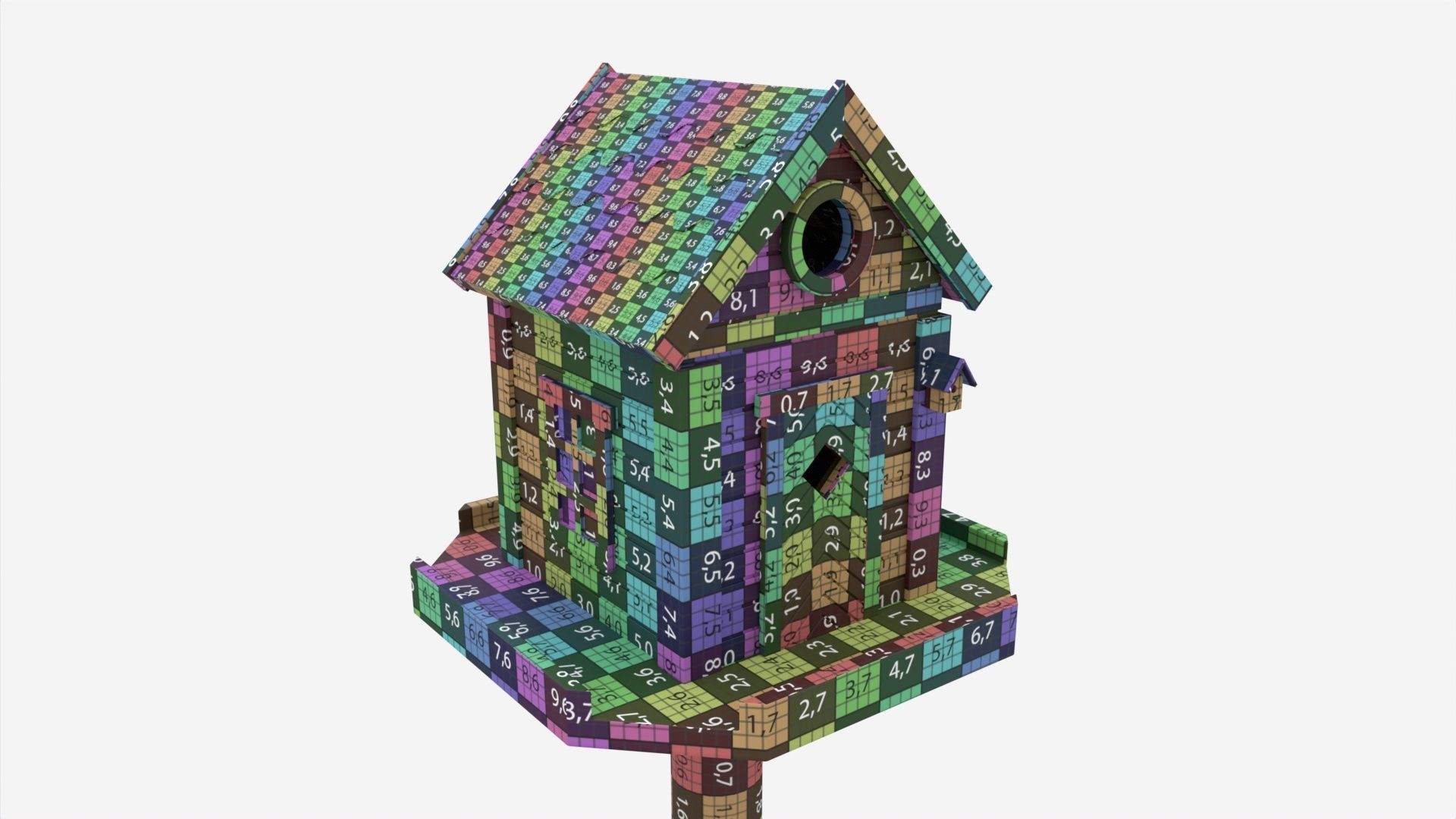 Outdoor Garden Birdhouse on Pillar 3D model_7