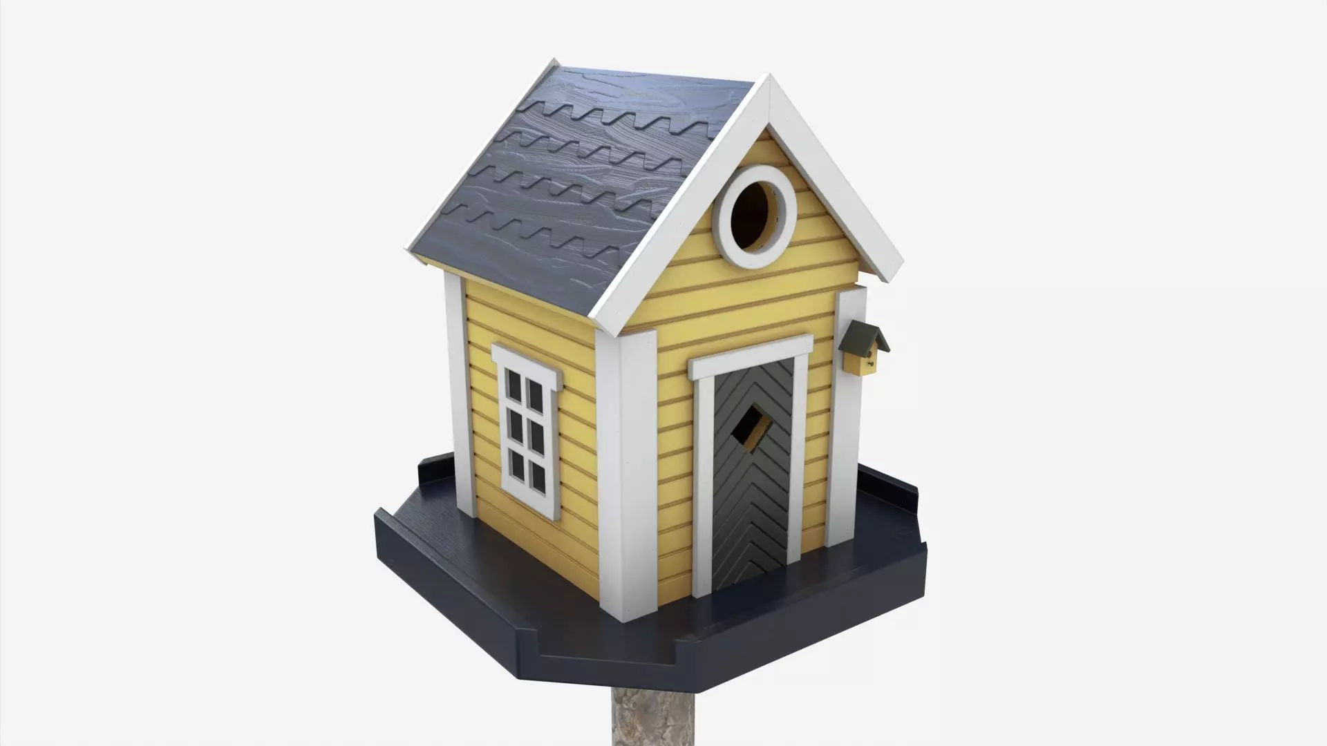 Outdoor Garden Birdhouse on Pillar 3D model_0