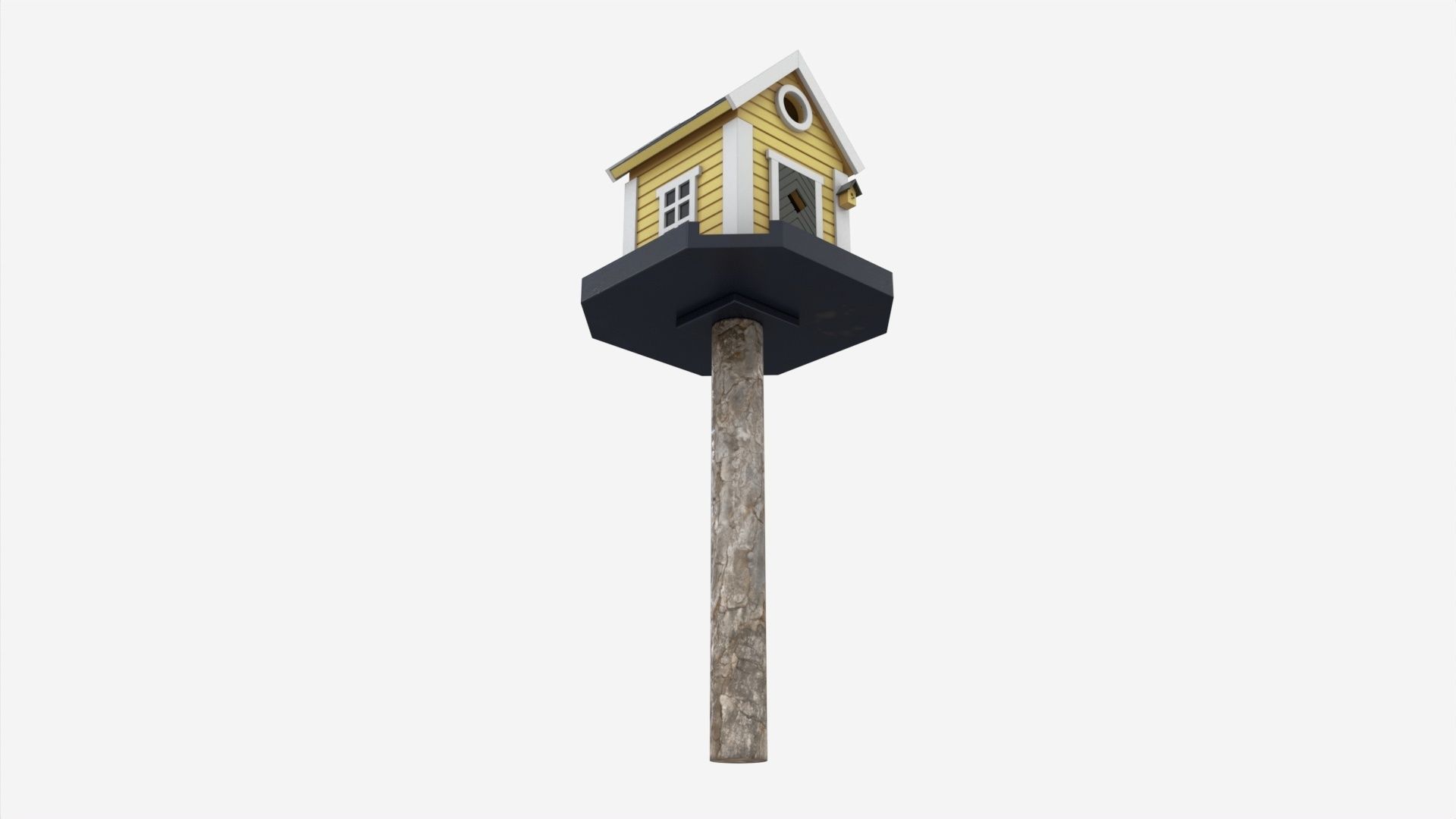 Outdoor Garden Birdhouse on Pillar 3D model_3