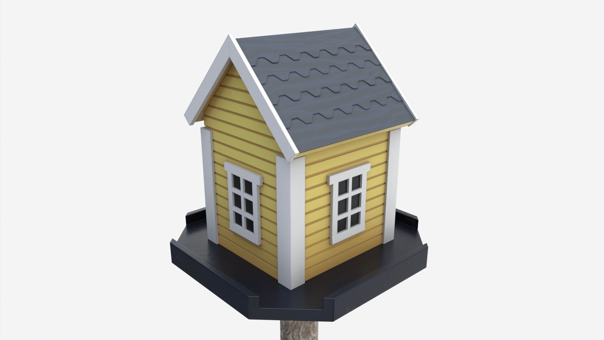 Outdoor Garden Birdhouse on Pillar 3D model_1