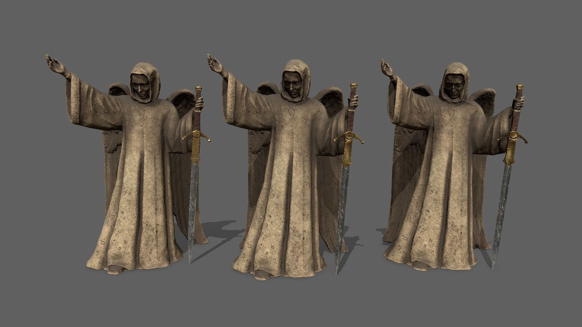 Angel statue of knight holding sword Low-poly 3D model_12