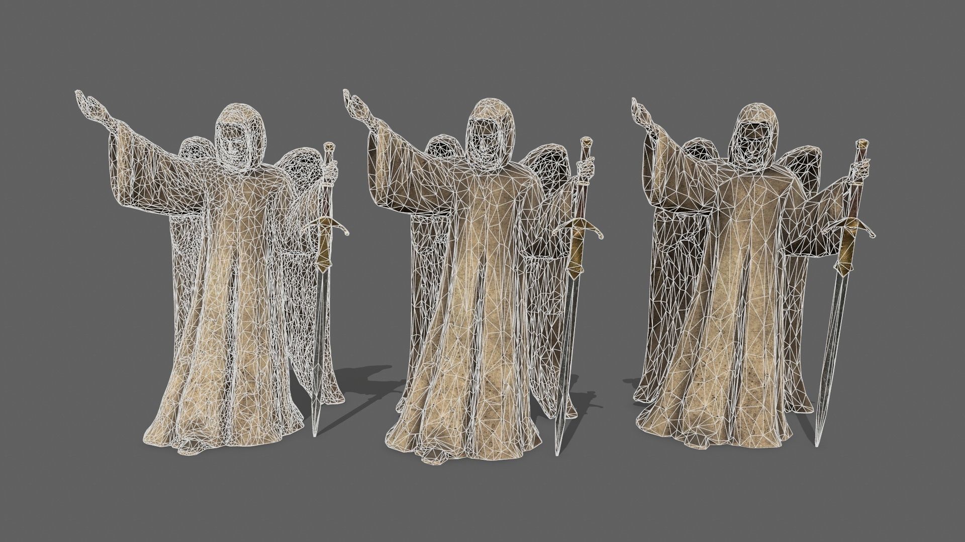 Angel statue of knight holding sword Low-poly 3D model_13