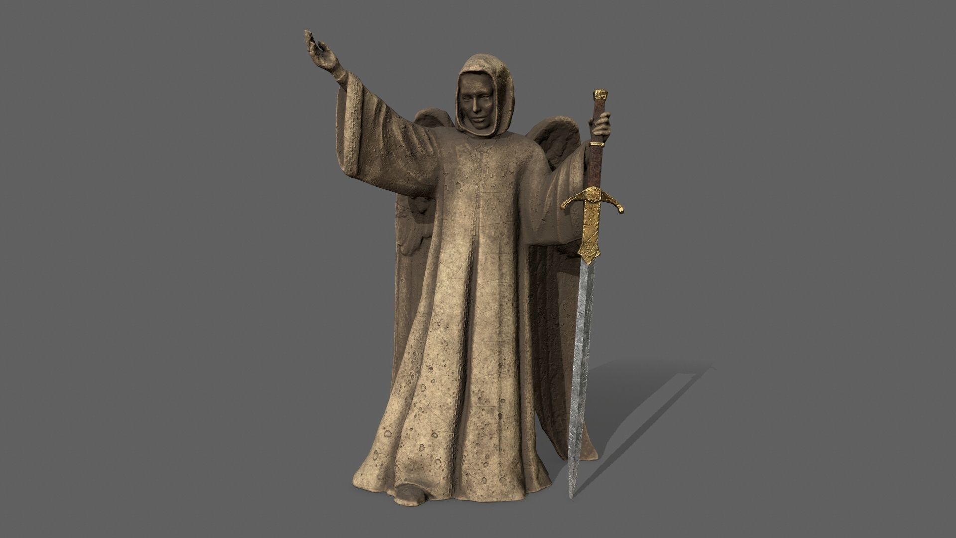 Angel statue of knight holding sword Low-poly 3D model_1