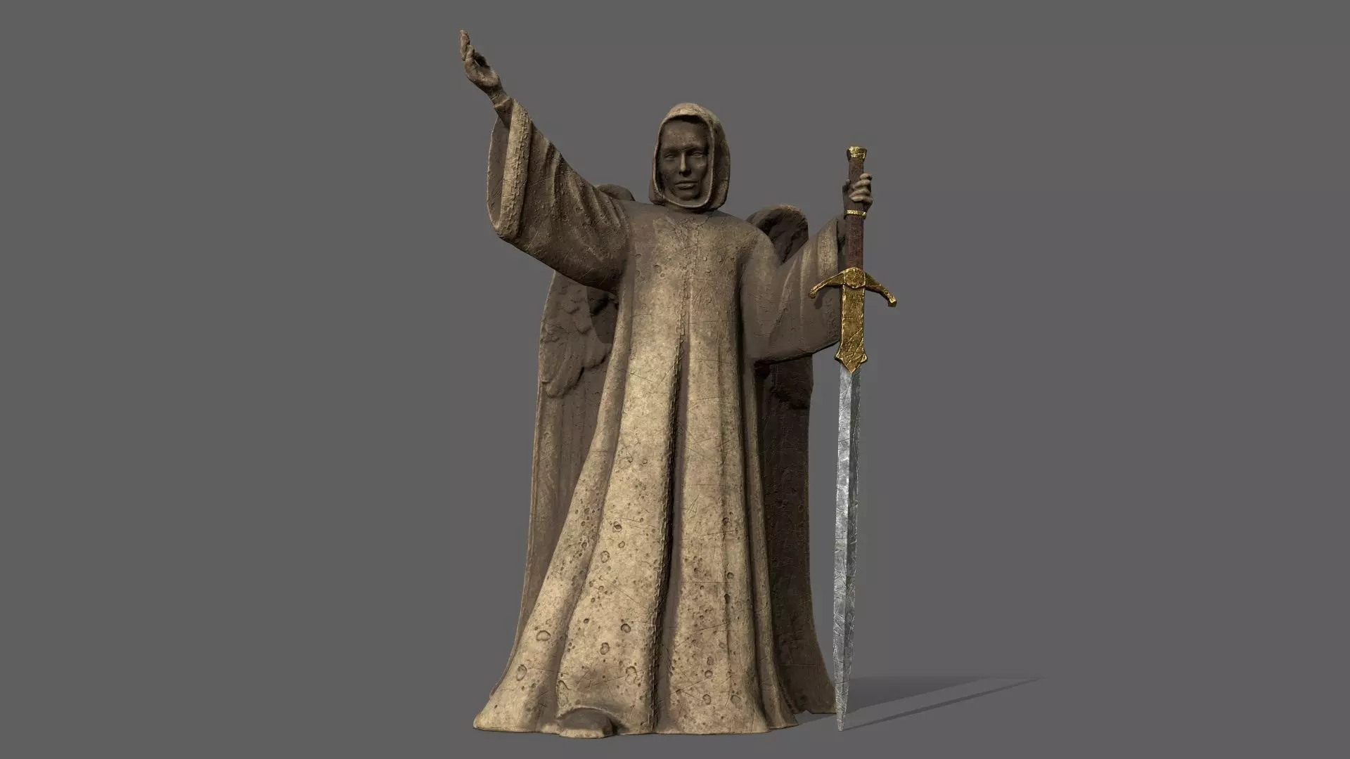 Angel statue of knight holding sword Low-poly 3D model_0