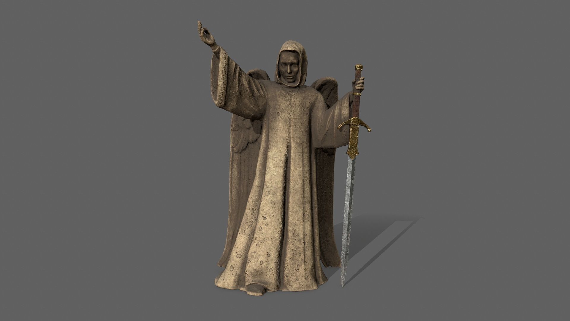 Angel statue of knight holding sword Low-poly 3D model_9