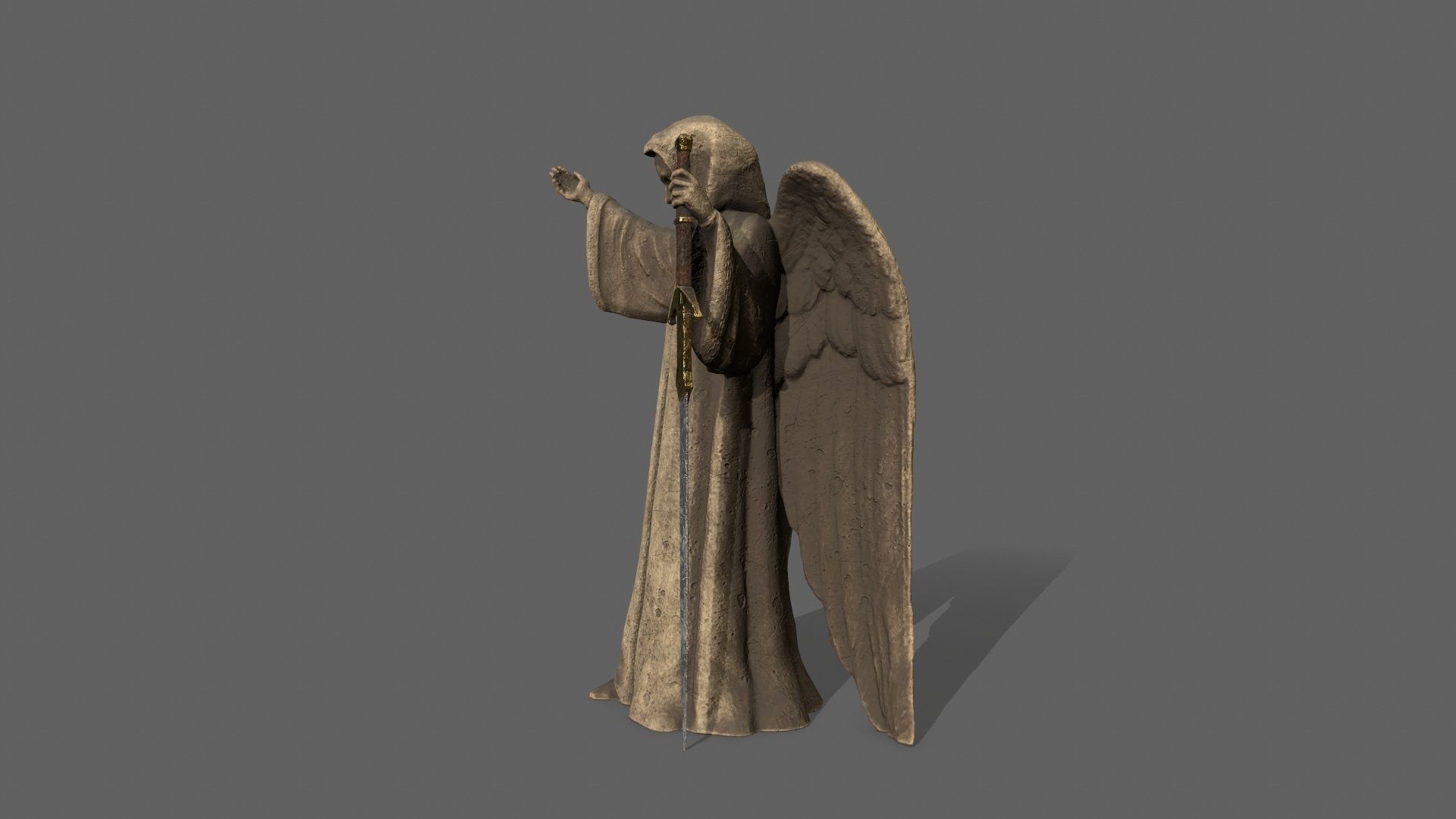 Angel statue of knight holding sword Low-poly 3D model_3