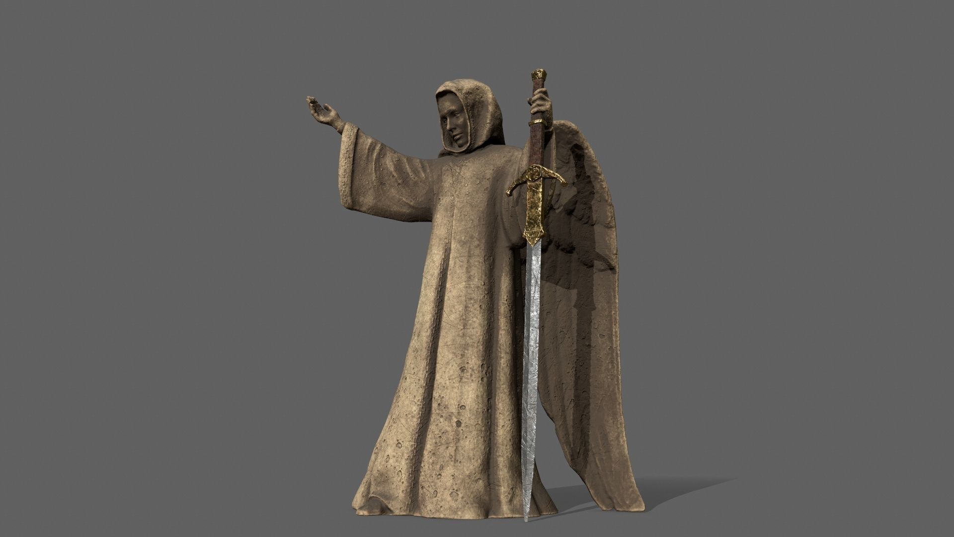 Angel statue of knight holding sword Low-poly 3D model_10
