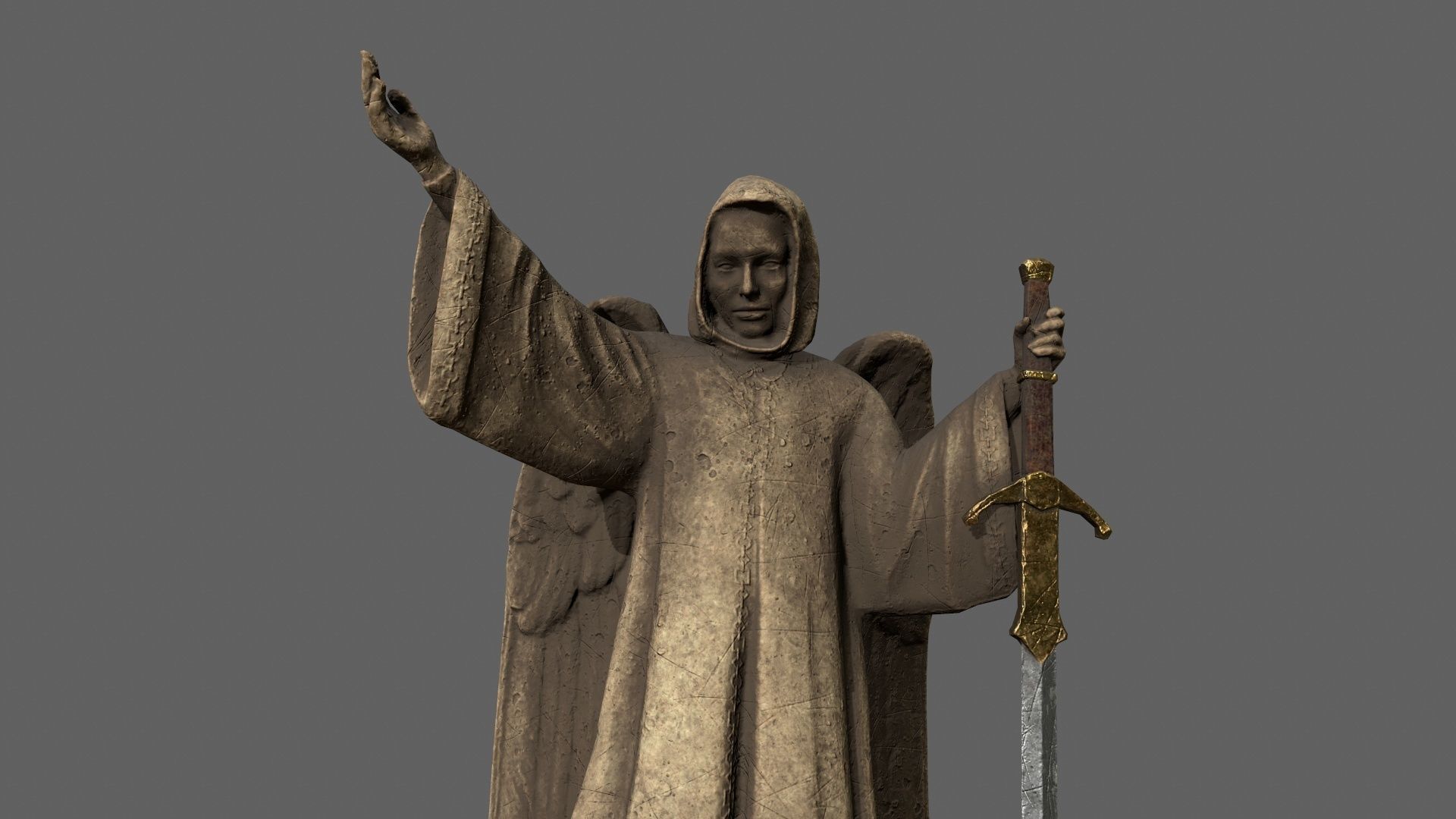Angel statue of knight holding sword Low-poly 3D model_11