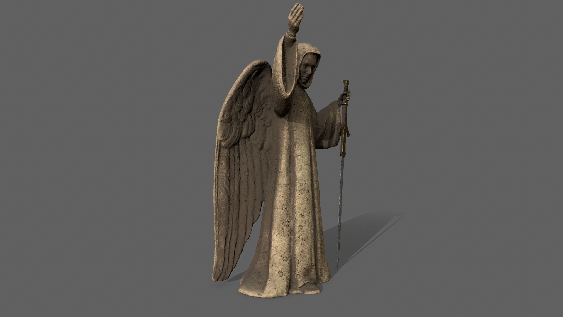 Angel statue of knight holding sword Low-poly 3D model_8