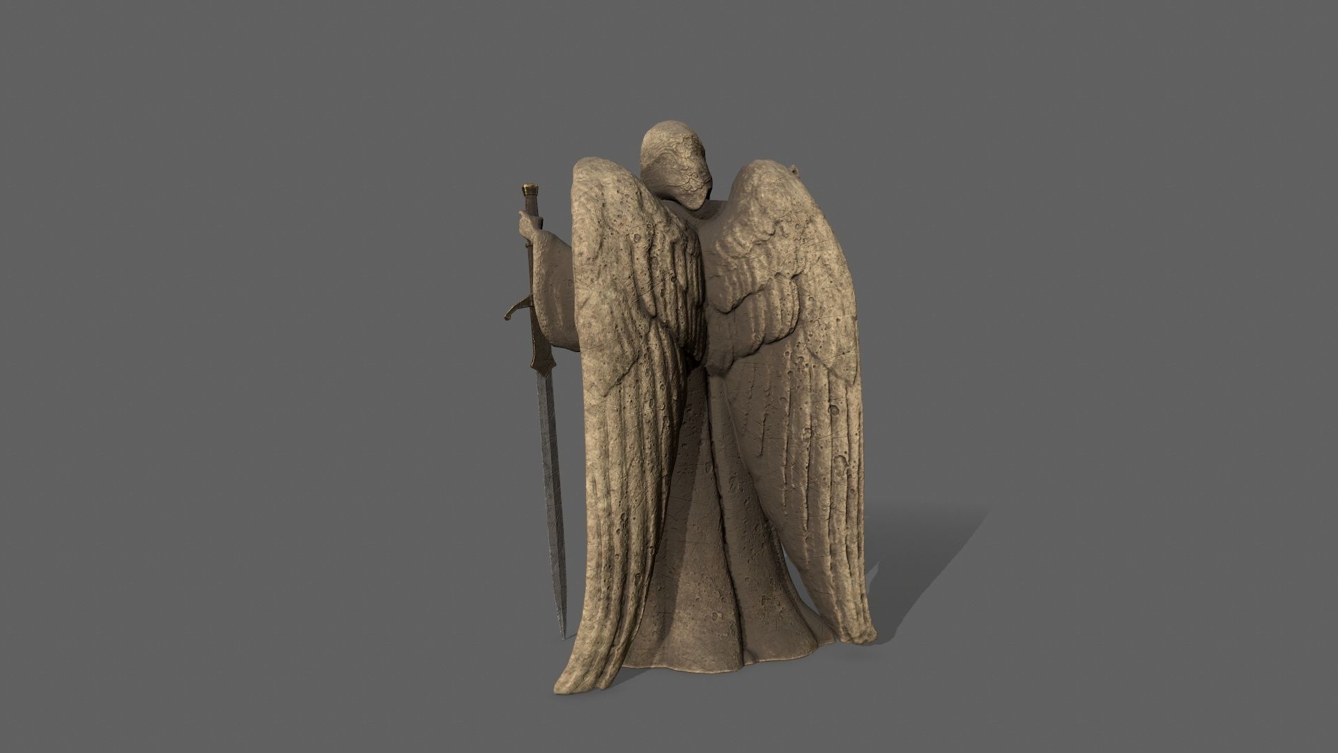 Angel statue of knight holding sword Low-poly 3D model_5