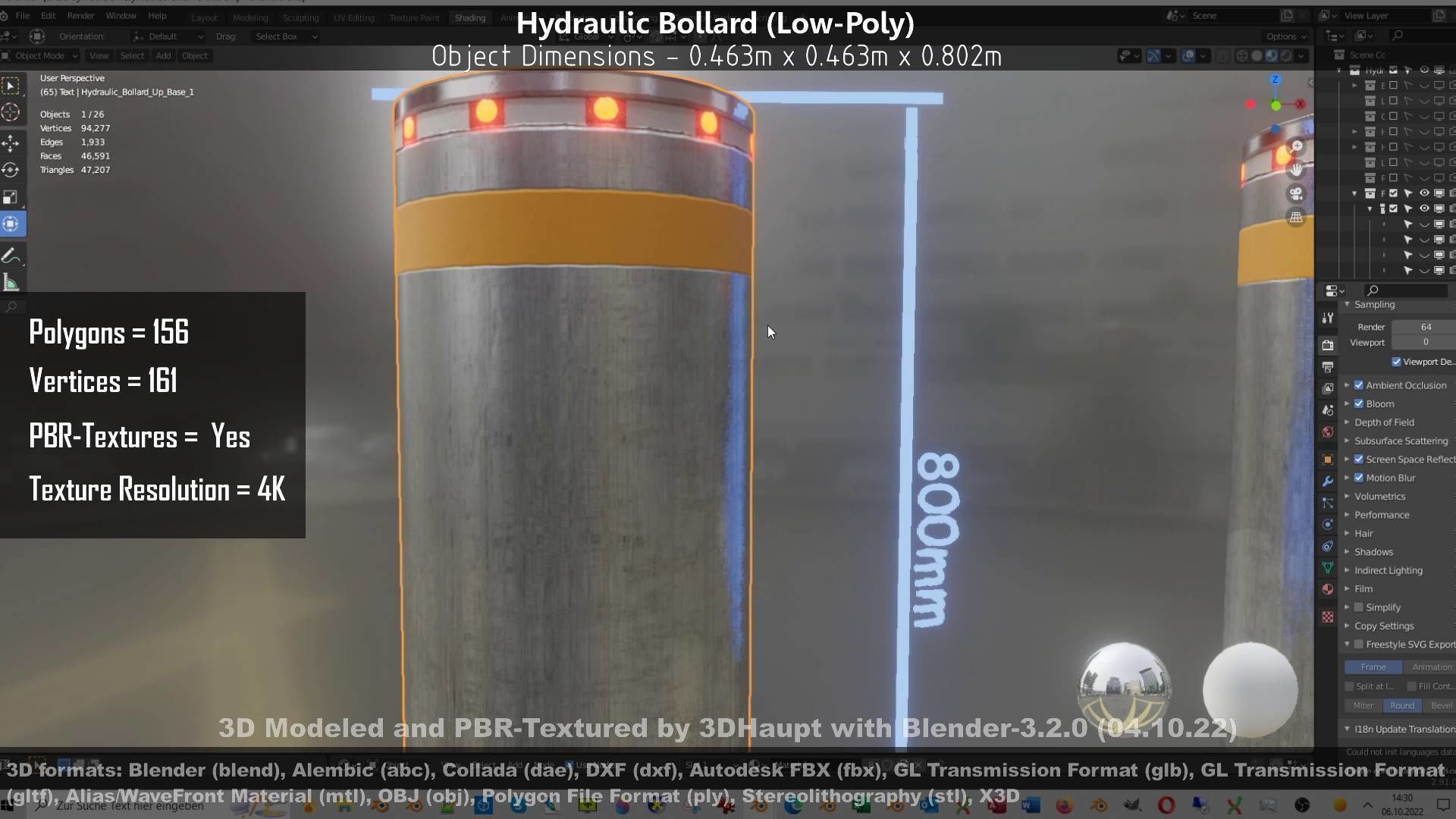 Hydraulic Bollard with LED Lights High and Low-Poly 3D Model Collection_67