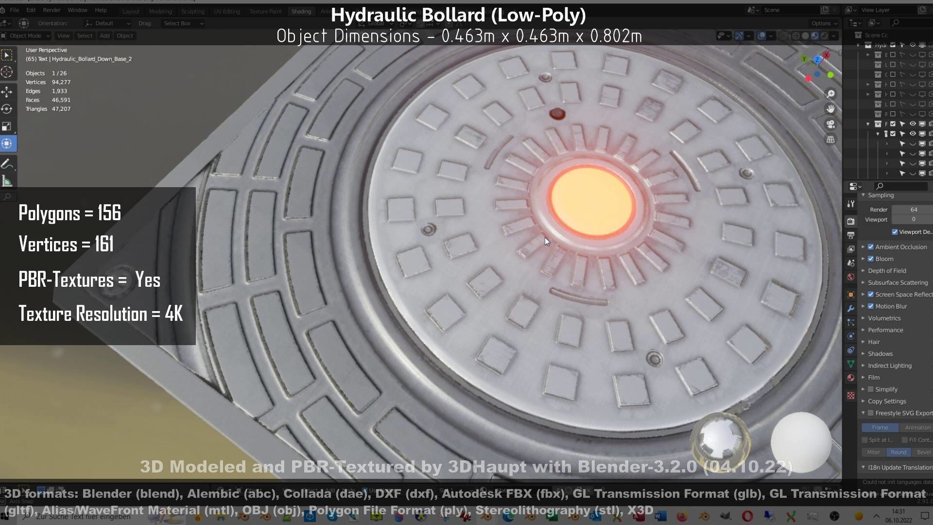 Hydraulic Bollard with LED Lights High and Low-Poly 3D Model Collection_53