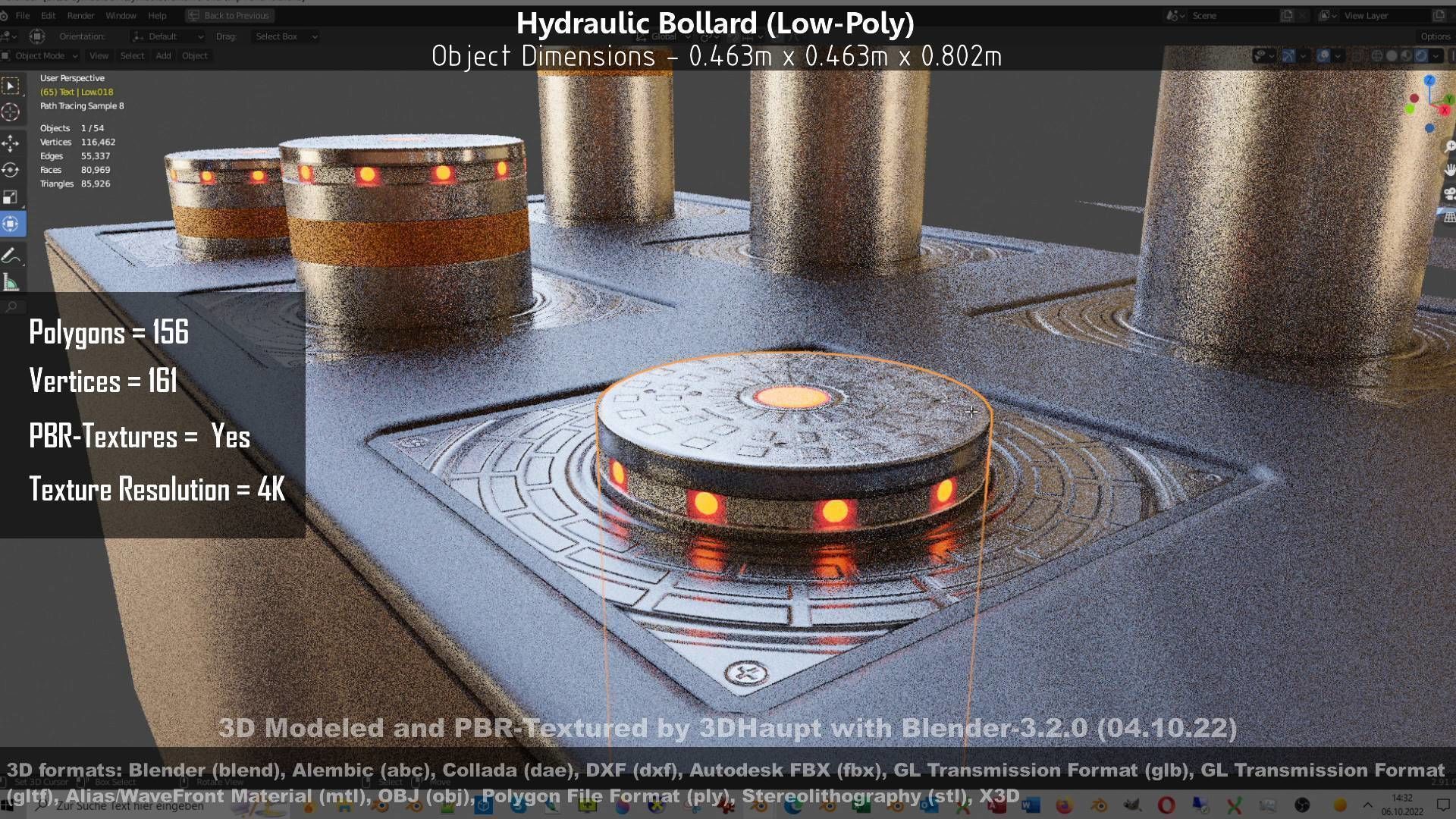 Hydraulic Bollard with LED Lights High and Low-Poly 3D Model Collection_56