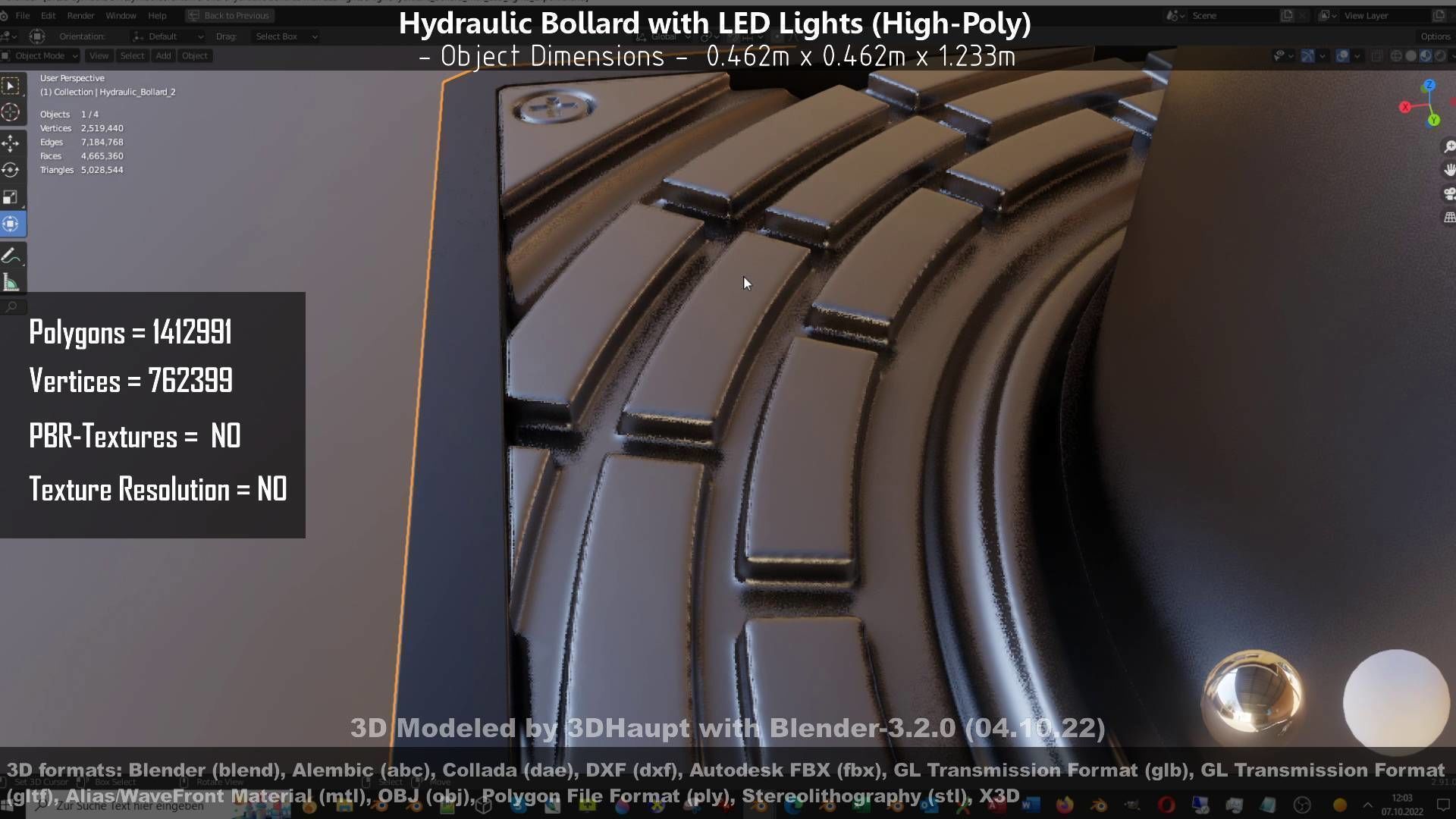 Hydraulic Bollard with LED Lights High and Low-Poly 3D Model Collection_113