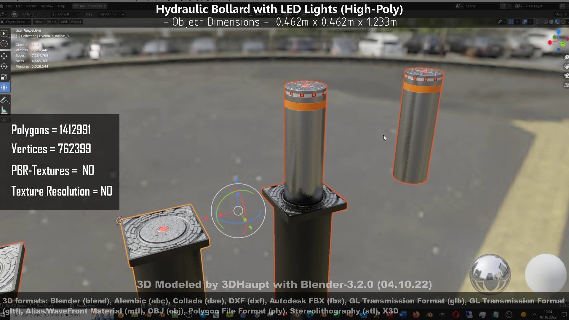 Hydraulic Bollard with LED Lights High and Low-Poly 3D Model Collection_122