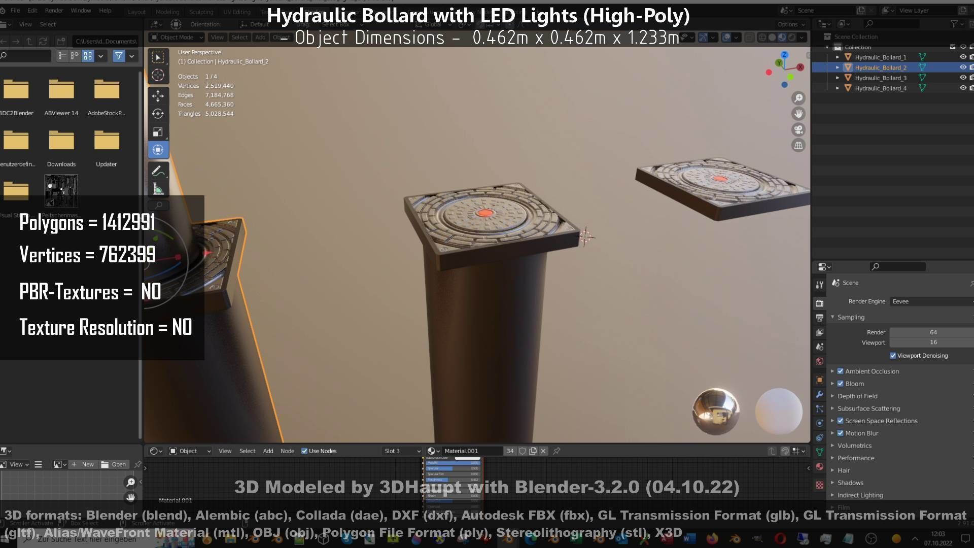 Hydraulic Bollard with LED Lights High and Low-Poly 3D Model Collection_110