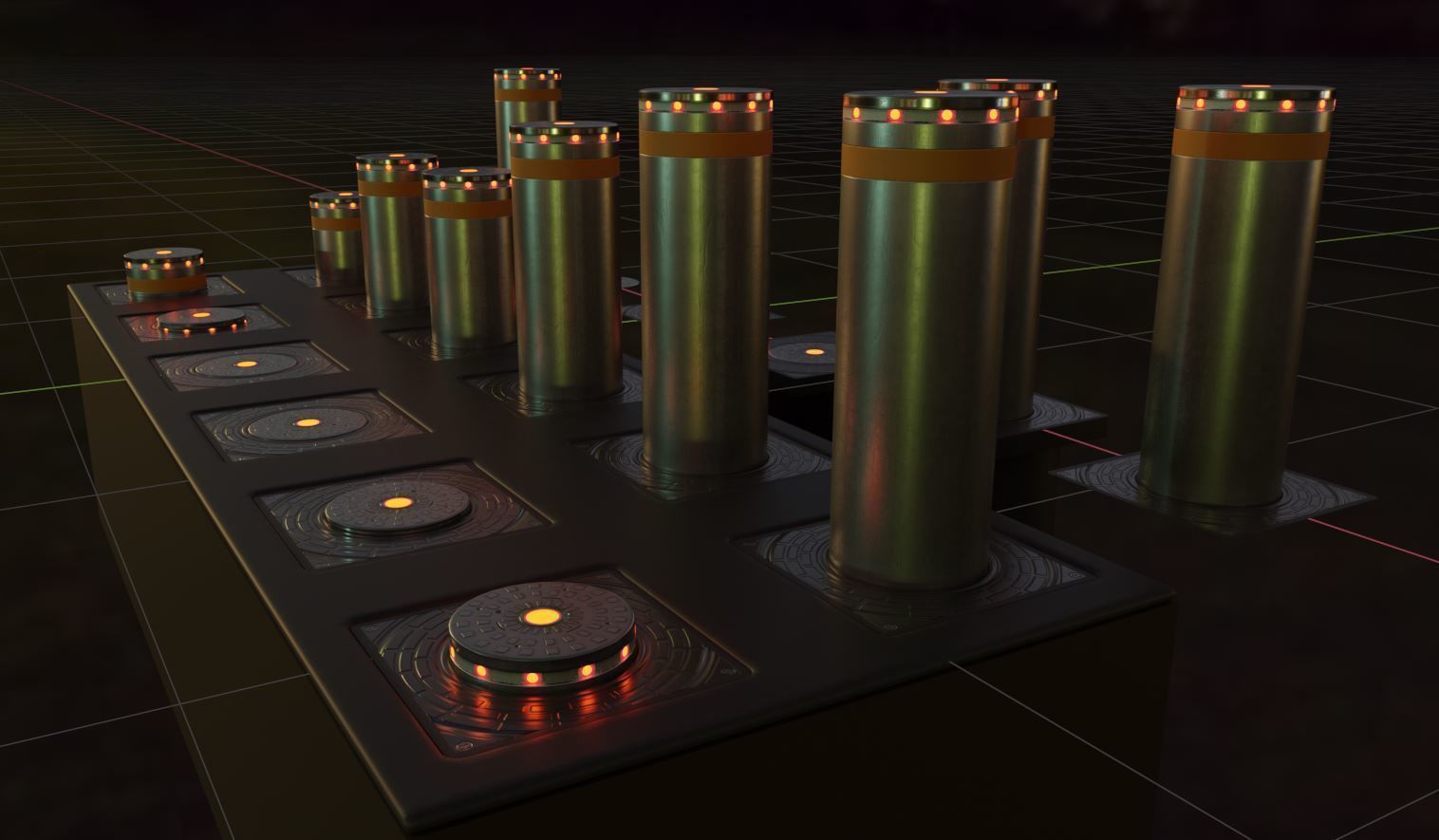 Hydraulic Bollard with LED Lights High and Low-Poly 3D Model Collection_9