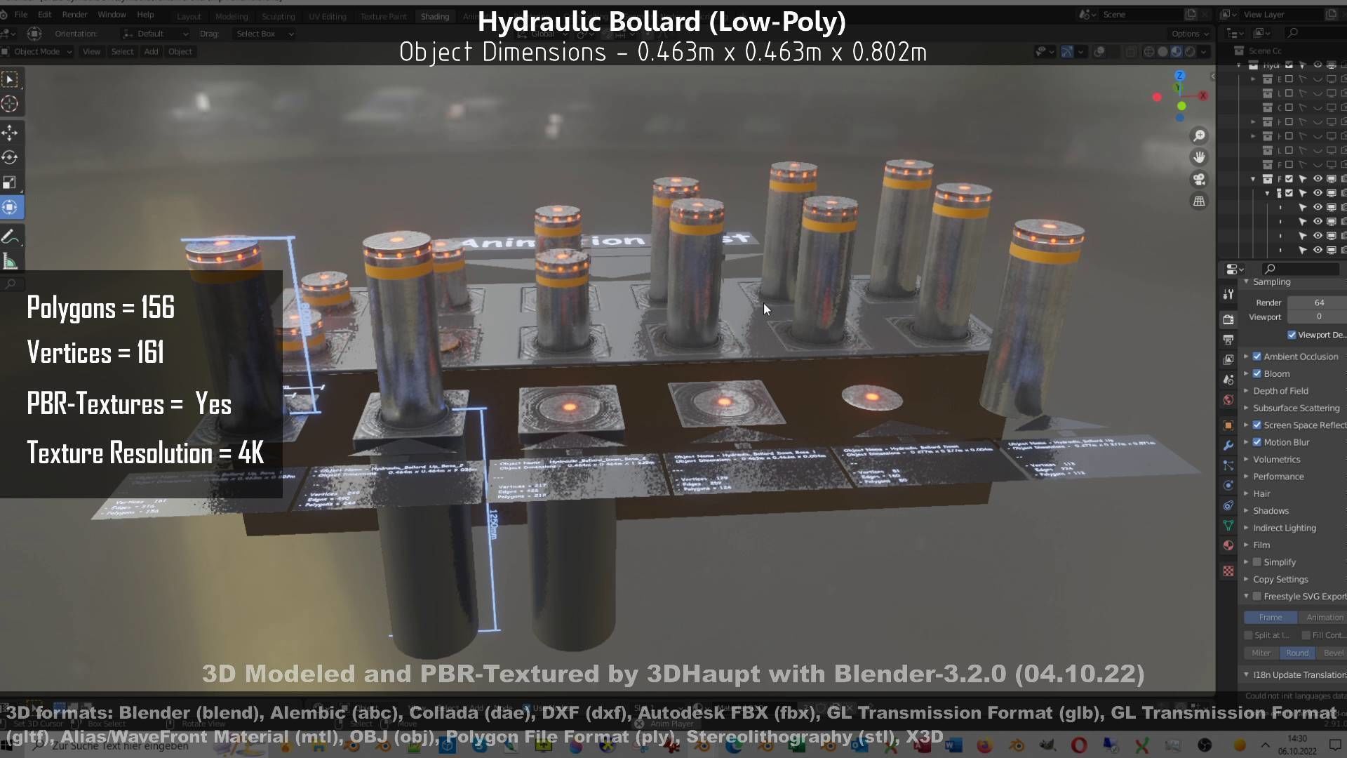 Hydraulic Bollard with LED Lights High and Low-Poly 3D Model Collection_51