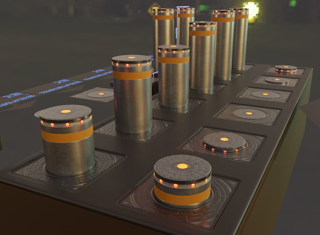 Hydraulic Bollard with LED Lights High and Low-Poly 3D Model Collection_18