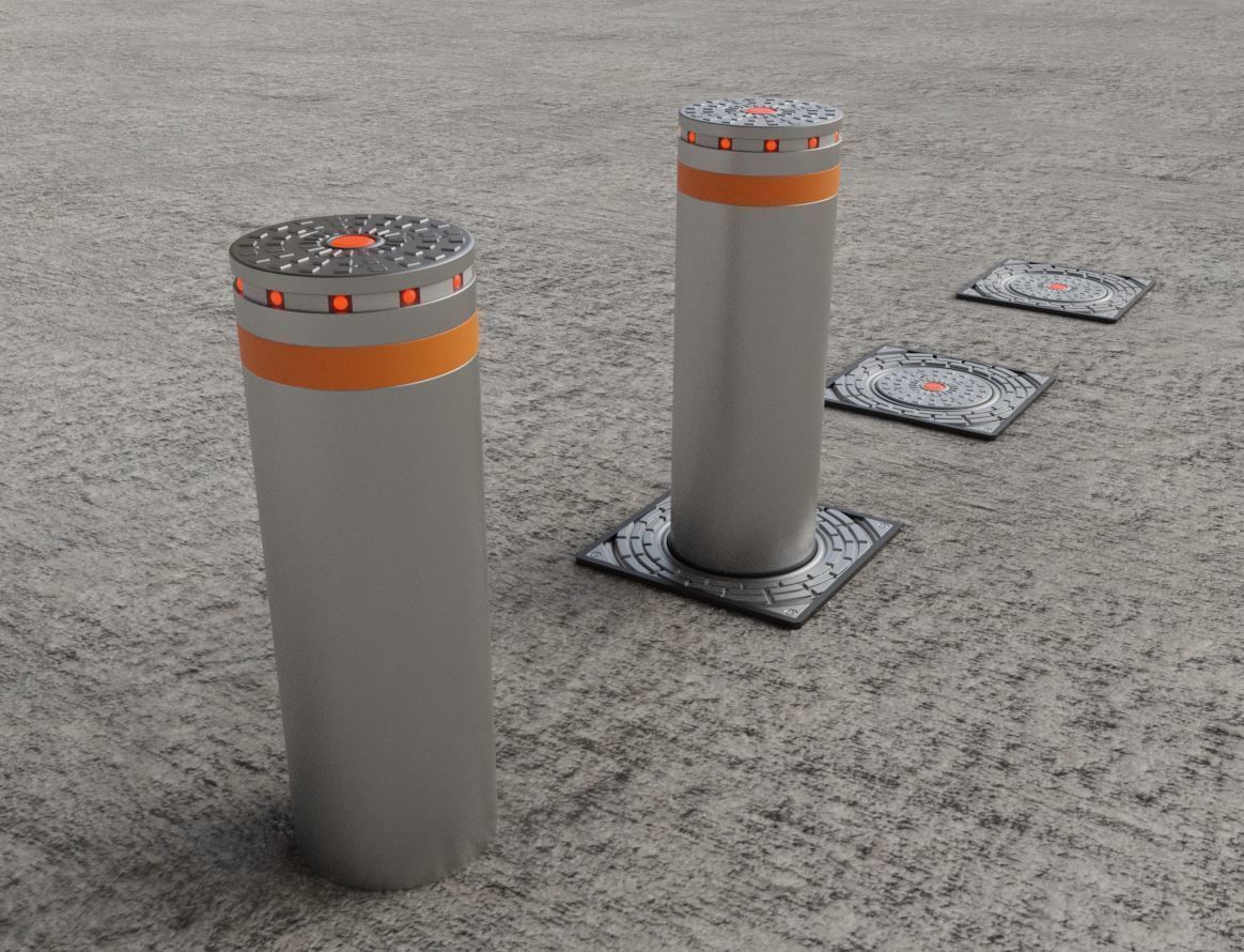 Hydraulic Bollard with LED Lights High and Low-Poly 3D Model Collection_24