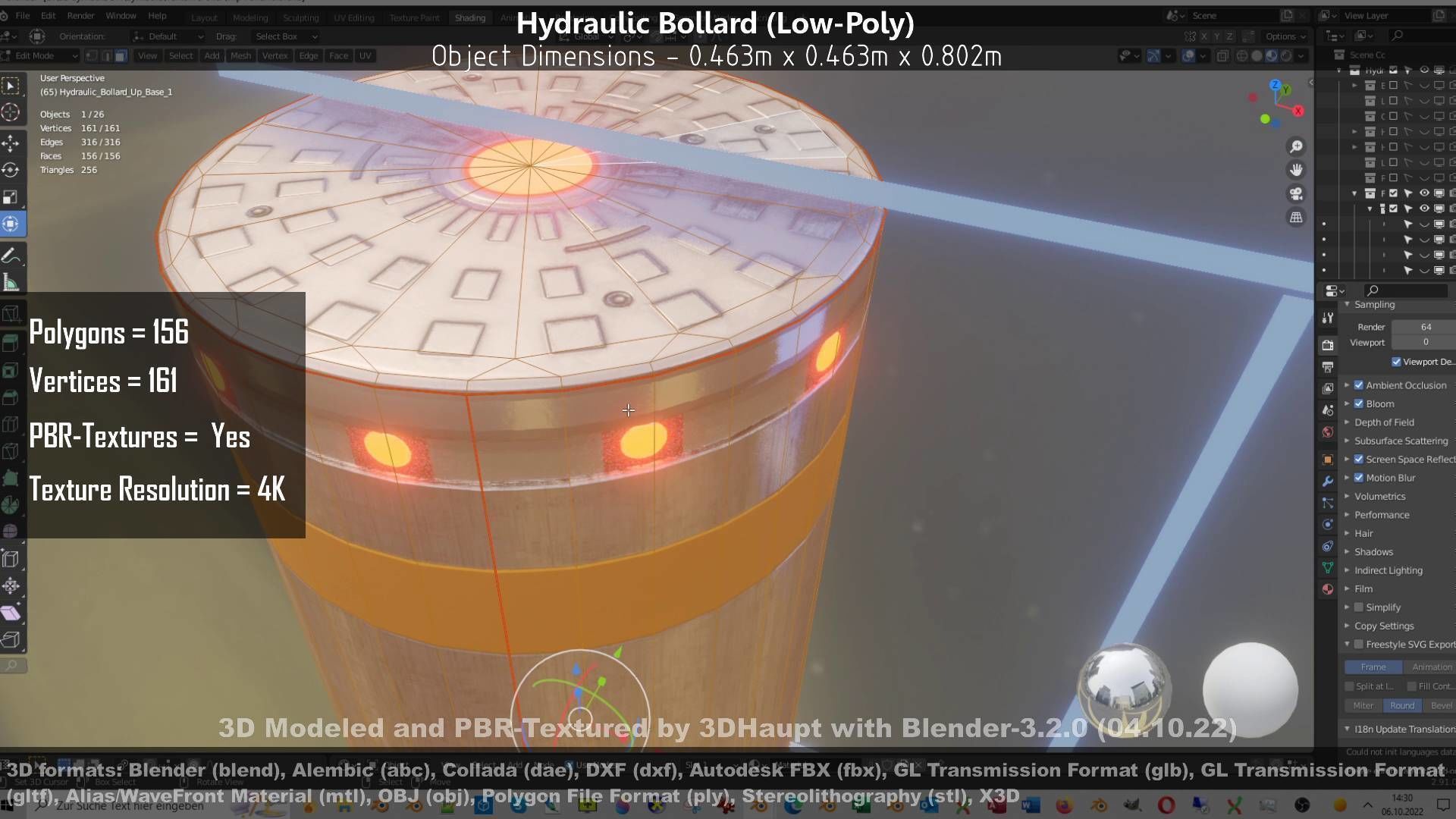 Hydraulic Bollard with LED Lights High and Low-Poly 3D Model Collection_35