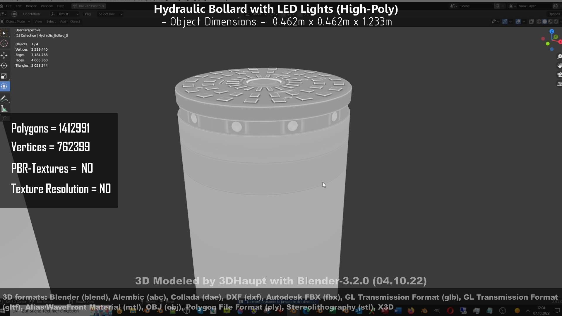 Hydraulic Bollard with LED Lights High and Low-Poly 3D Model Collection_82