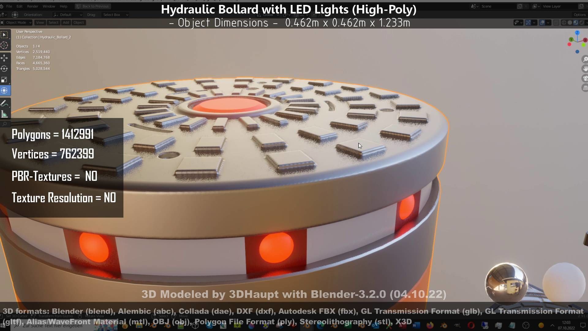 Hydraulic Bollard with LED Lights High and Low-Poly 3D Model Collection_99