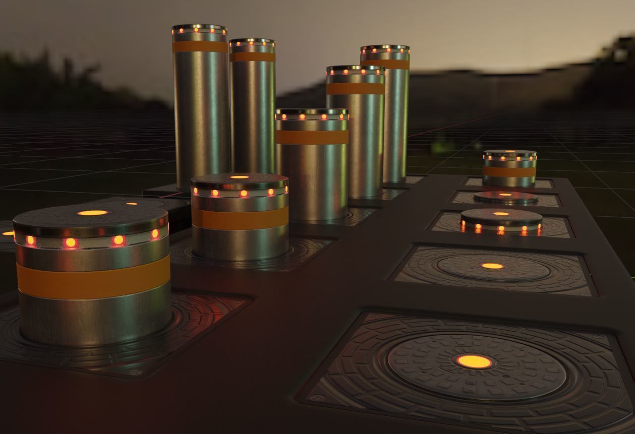 Hydraulic Bollard with LED Lights High and Low-Poly 3D Model Collection_13