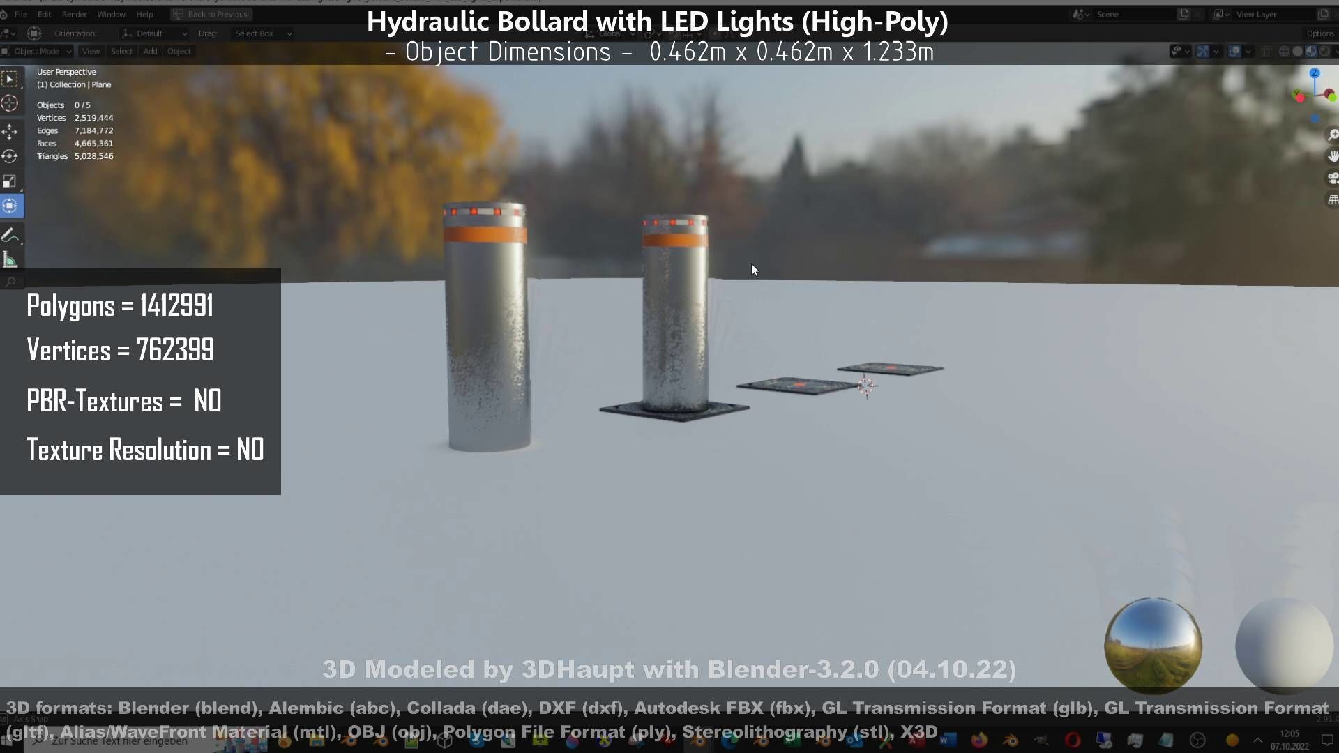 Hydraulic Bollard with LED Lights High and Low-Poly 3D Model Collection_115