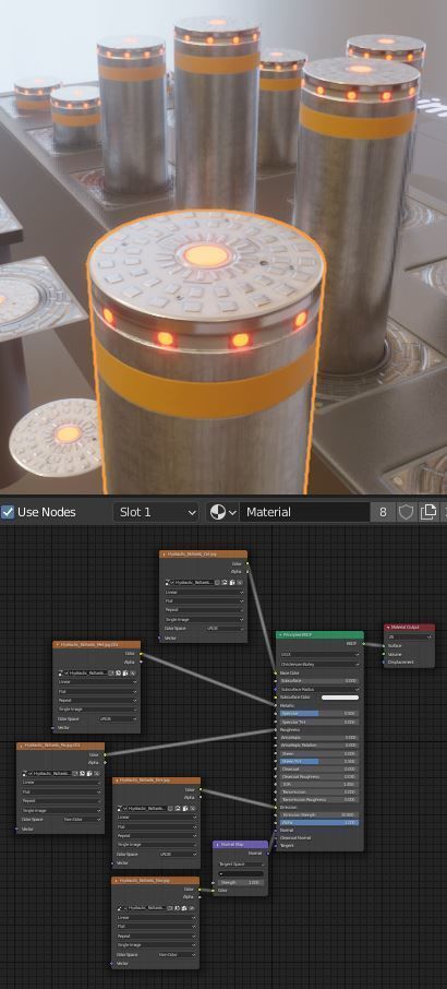 Hydraulic Bollard with LED Lights High and Low-Poly 3D Model Collection_5
