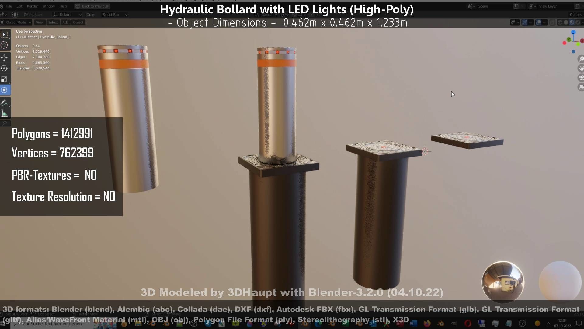 Hydraulic Bollard with LED Lights High and Low-Poly 3D Model Collection_96