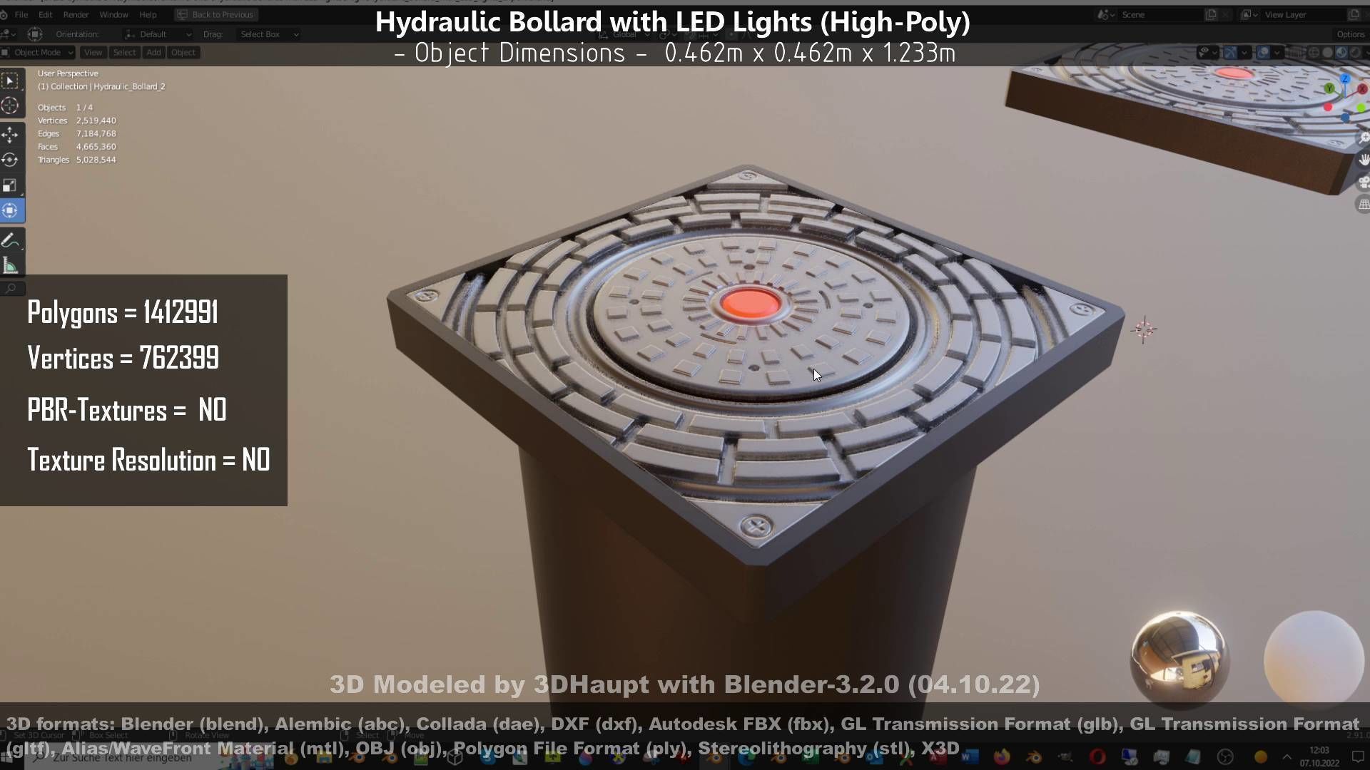 Hydraulic Bollard with LED Lights High and Low-Poly 3D Model Collection_90