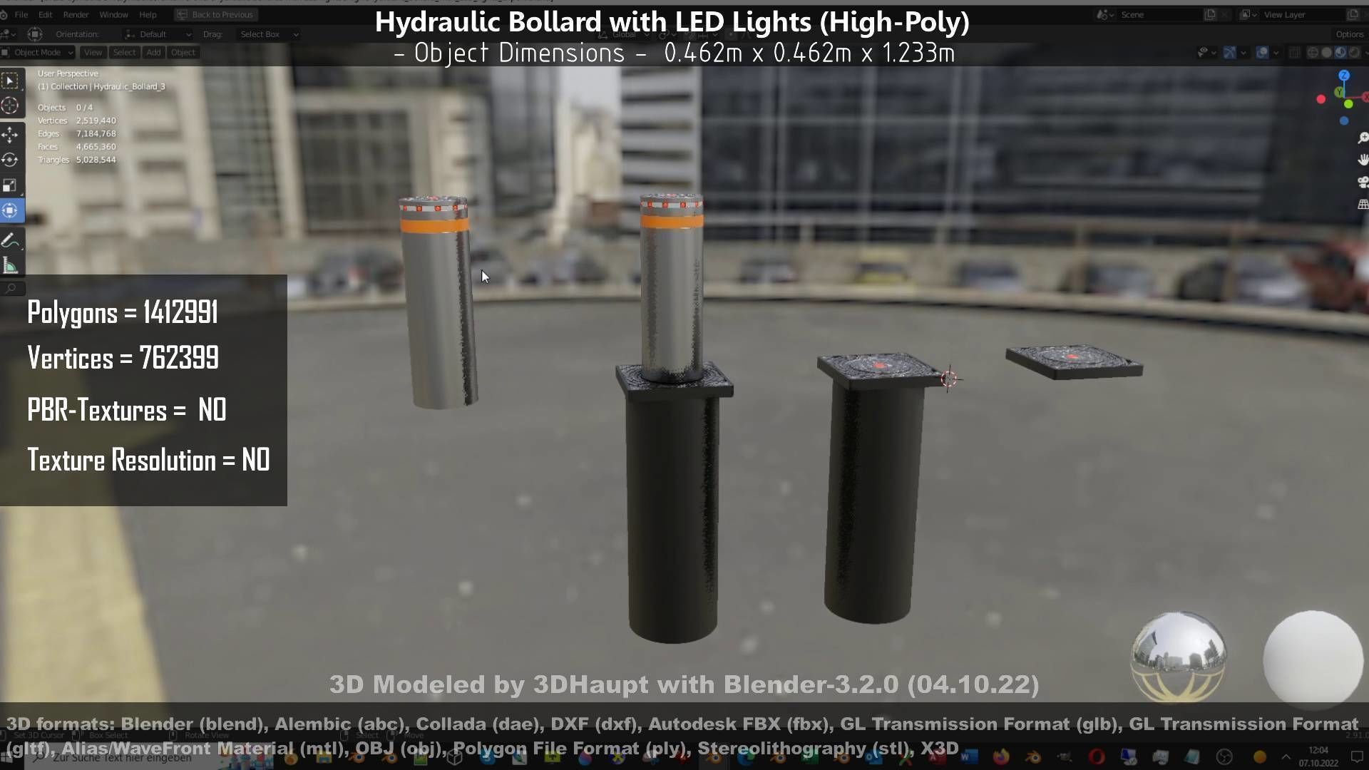 Hydraulic Bollard with LED Lights High and Low-Poly 3D Model Collection_87