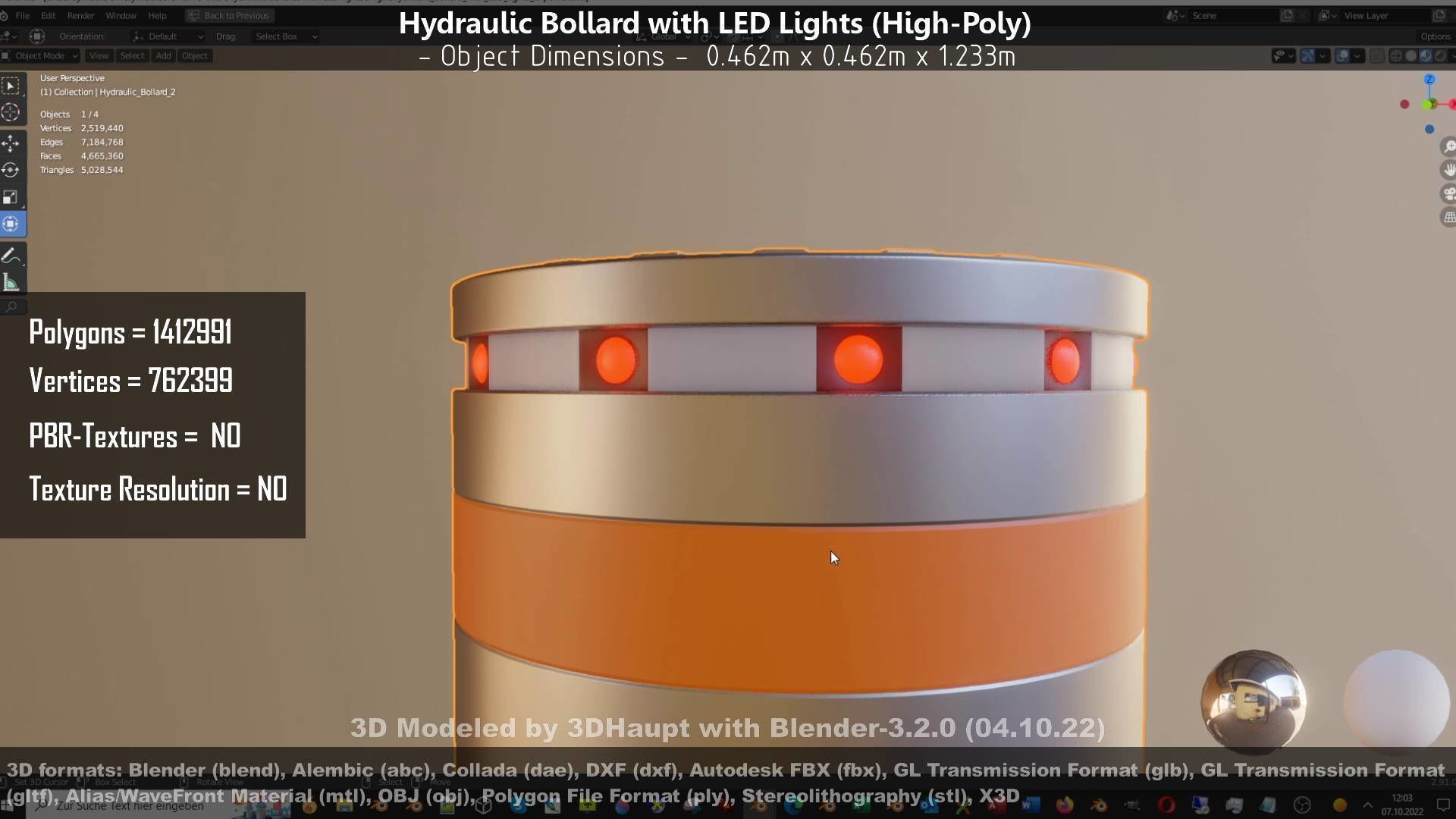 Hydraulic Bollard with LED Lights High and Low-Poly 3D Model Collection_81