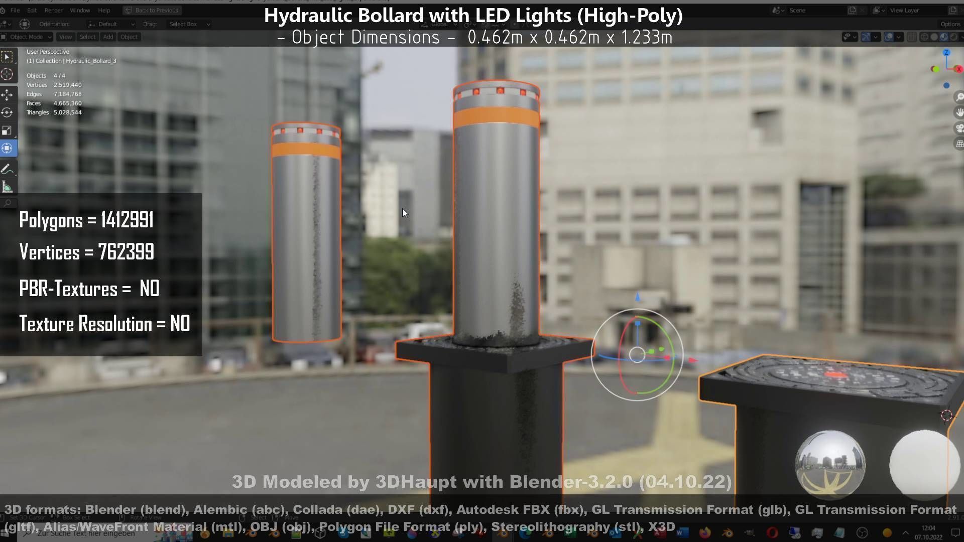 Hydraulic Bollard with LED Lights High and Low-Poly 3D Model Collection_118