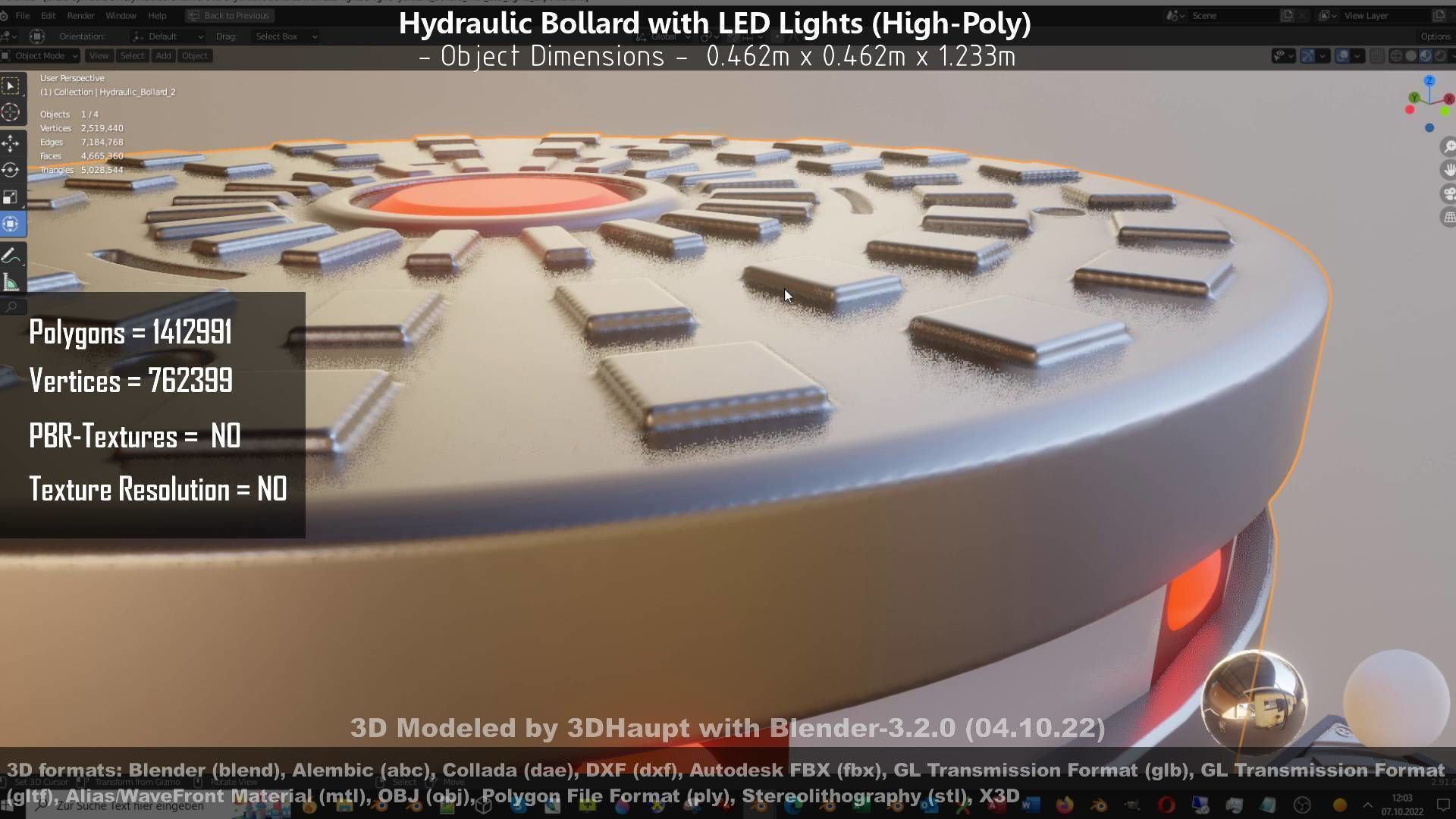Hydraulic Bollard with LED Lights High and Low-Poly 3D Model Collection_89