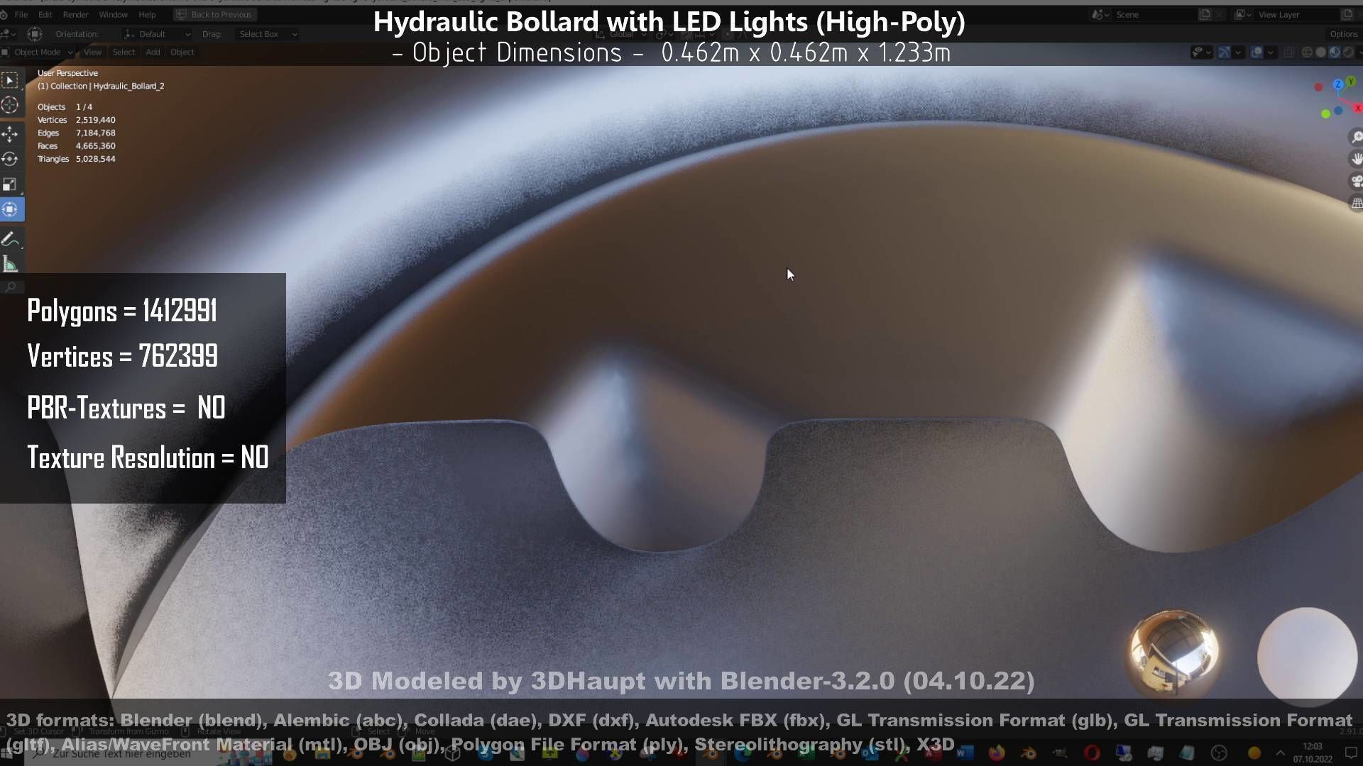 Hydraulic Bollard with LED Lights High and Low-Poly 3D Model Collection_105