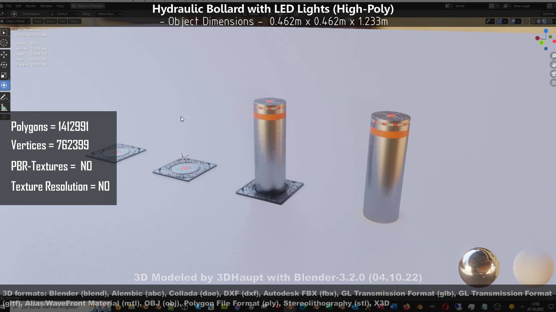 Hydraulic Bollard with LED Lights High and Low-Poly 3D Model Collection_93