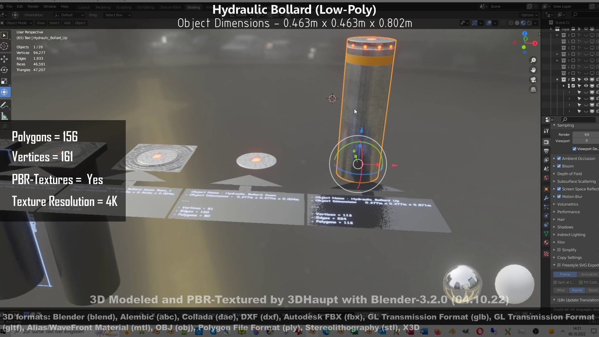 Hydraulic Bollard with LED Lights High and Low-Poly 3D Model Collection_39