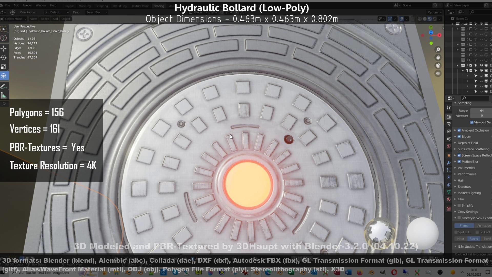 Hydraulic Bollard with LED Lights High and Low-Poly 3D Model Collection_77