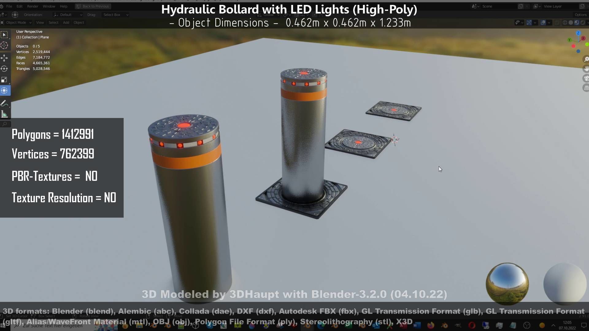 Hydraulic Bollard with LED Lights High and Low-Poly 3D Model Collection_98