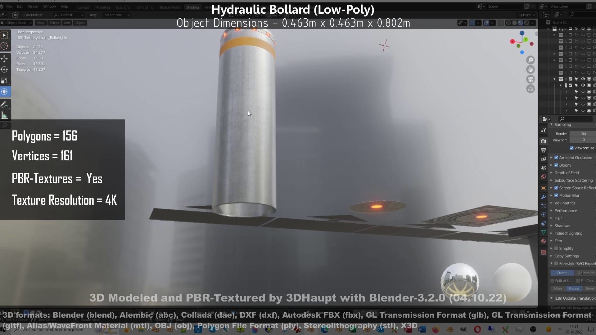 Hydraulic Bollard with LED Lights High and Low-Poly 3D Model Collection_38