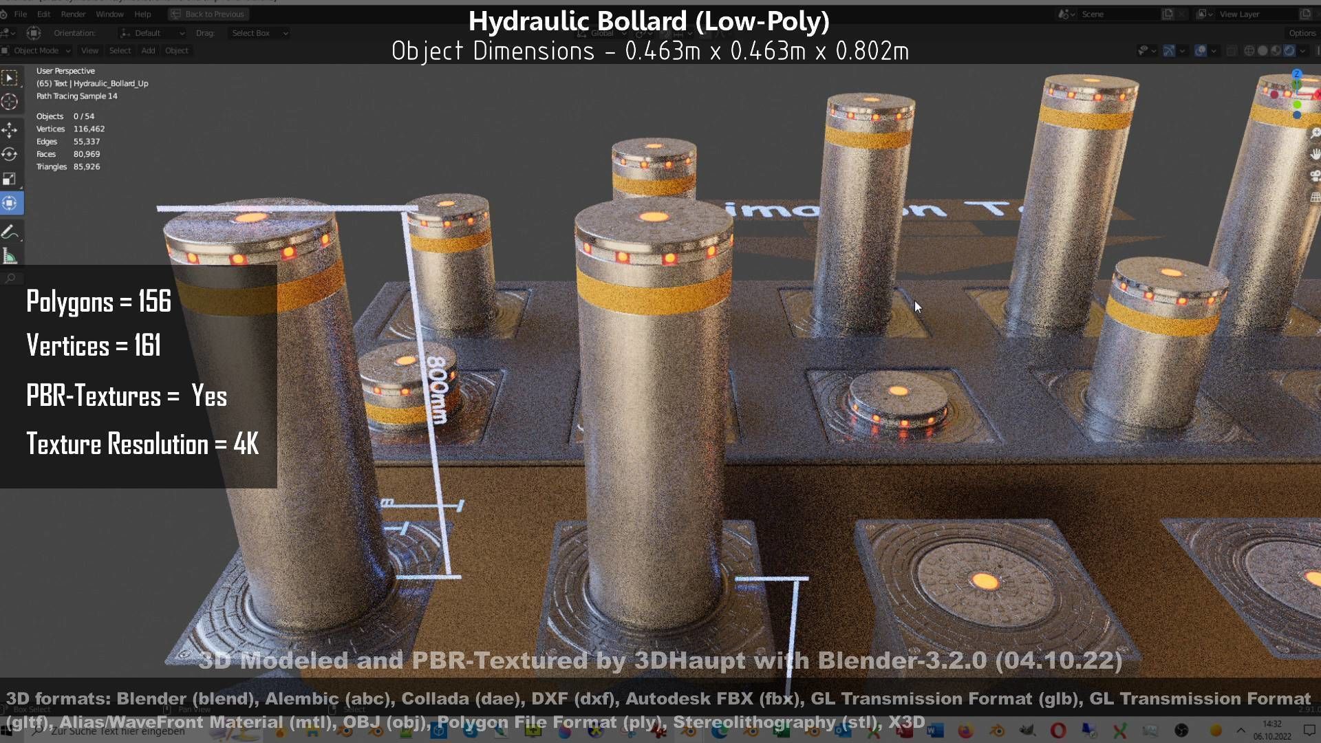 Hydraulic Bollard with LED Lights High and Low-Poly 3D Model Collection_55